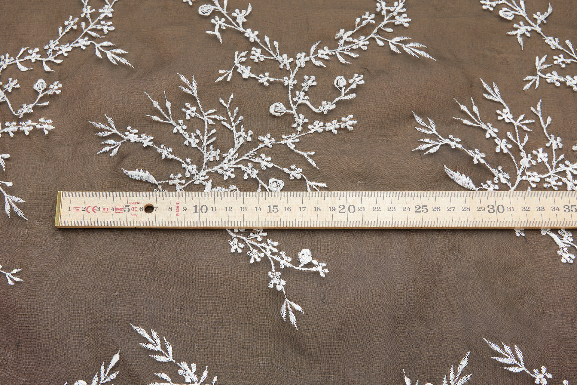 White Cherry Blossom Branch Embroidery on Black Silk Organza fabric, image 9 of 11