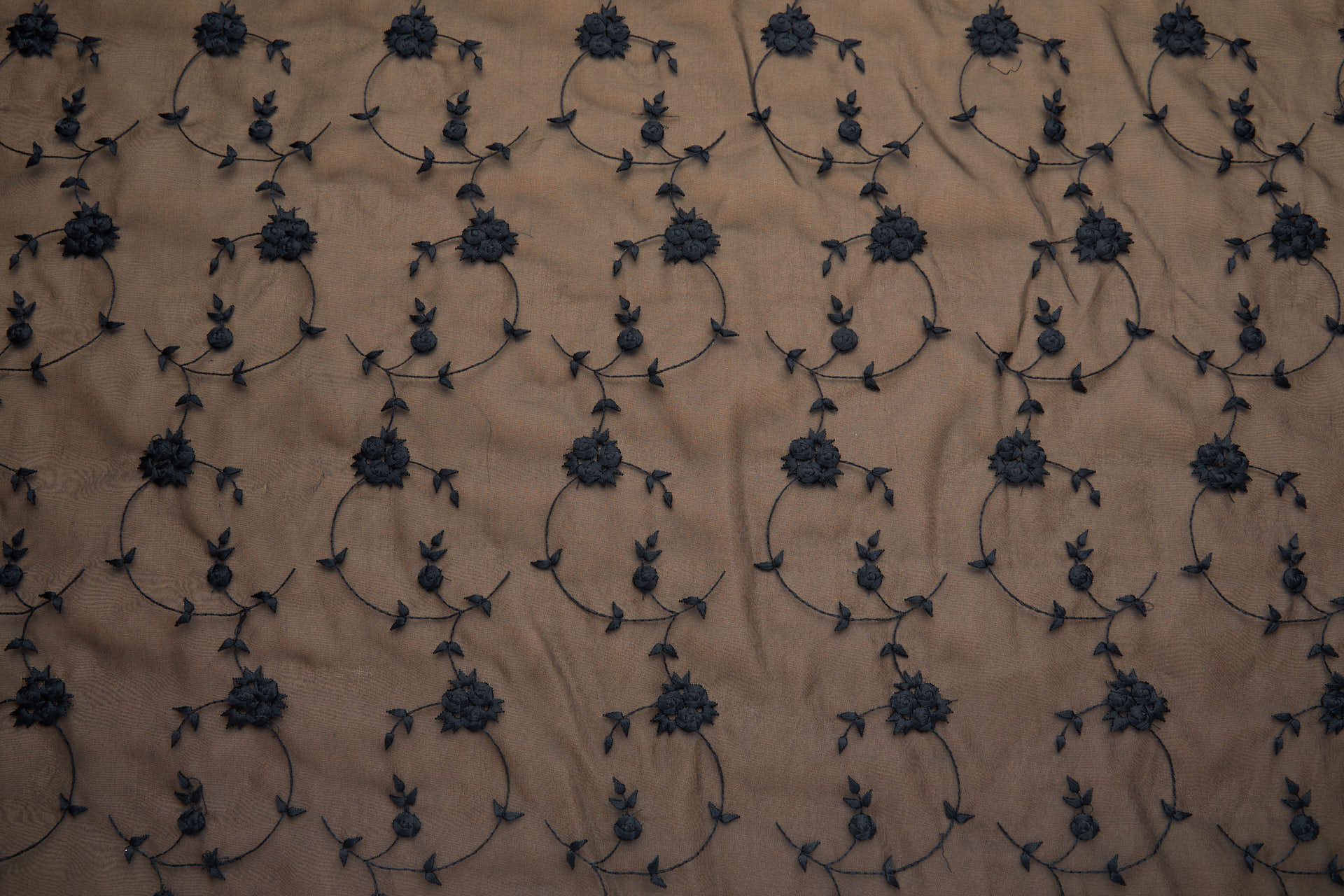 Dainty Roses Bouquet Embroidery on Silk Organza - Black fabric, image 8 of 8