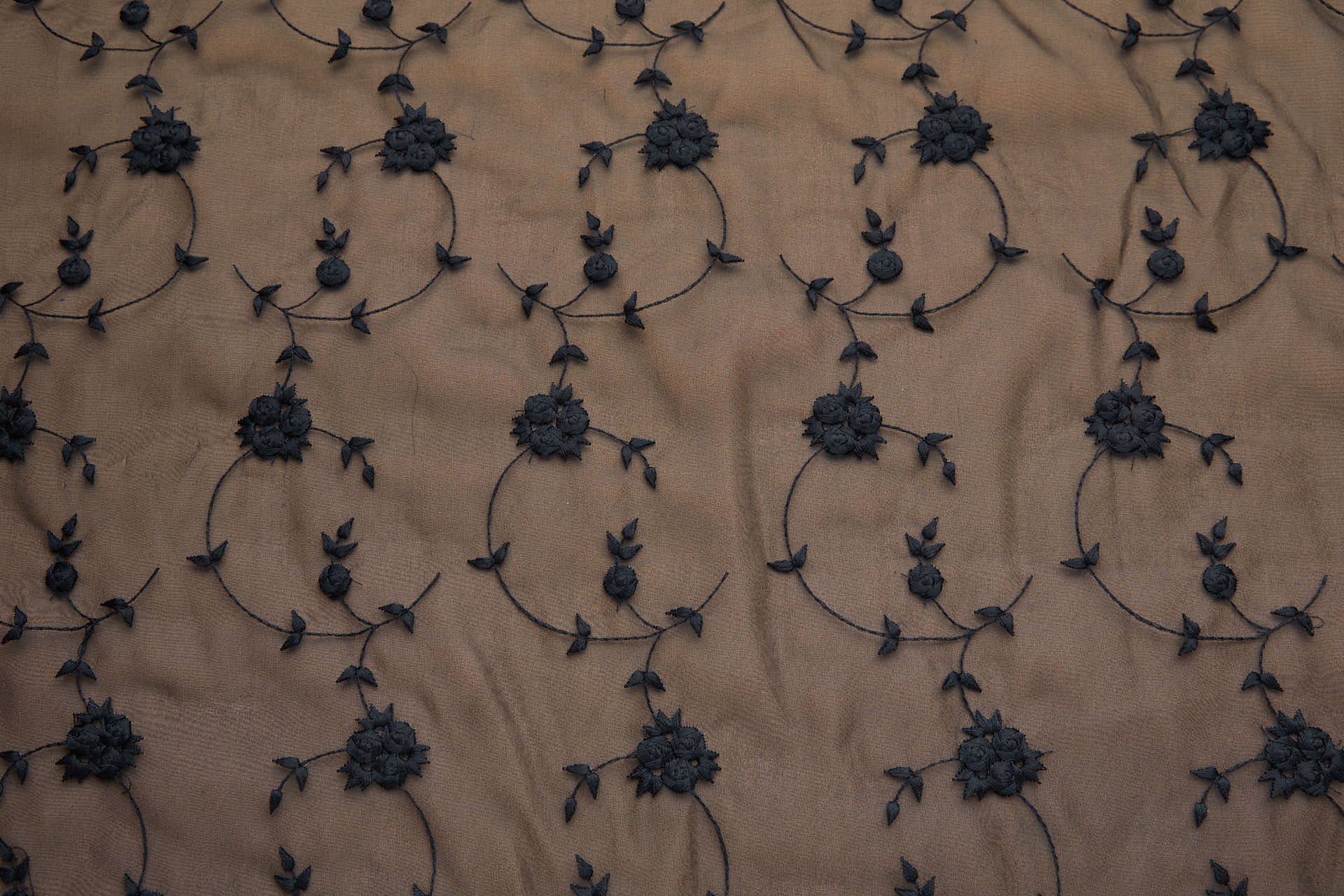 Dainty Roses Bouquet Embroidery on Silk Organza - Black fabric, image 6 of 8