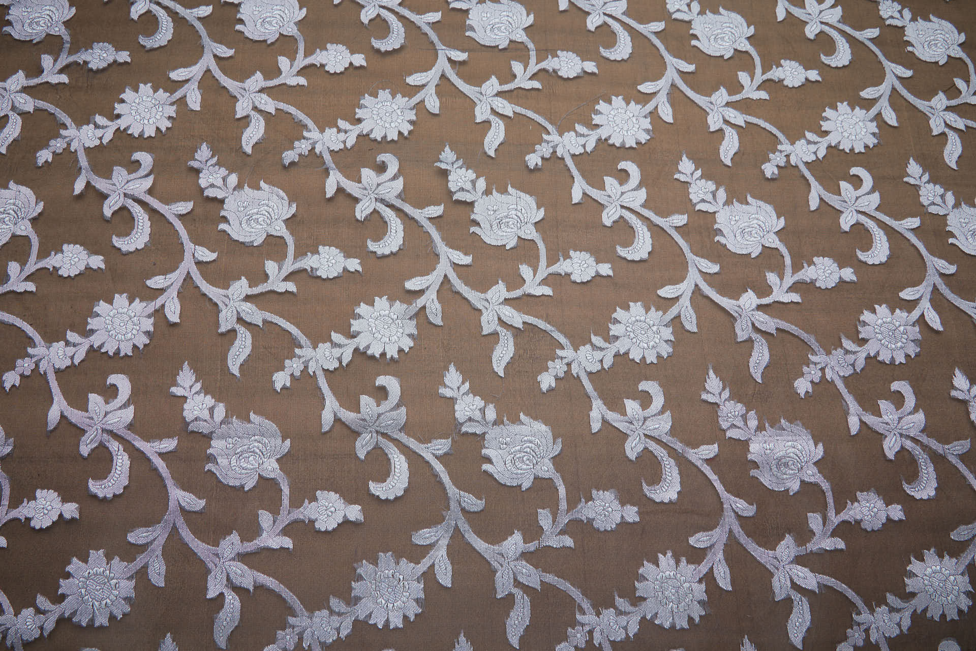 Ornate Floral Vine Fil Coupe Silk Organza Brocade - Black / Silver fabric, image 7 of 10