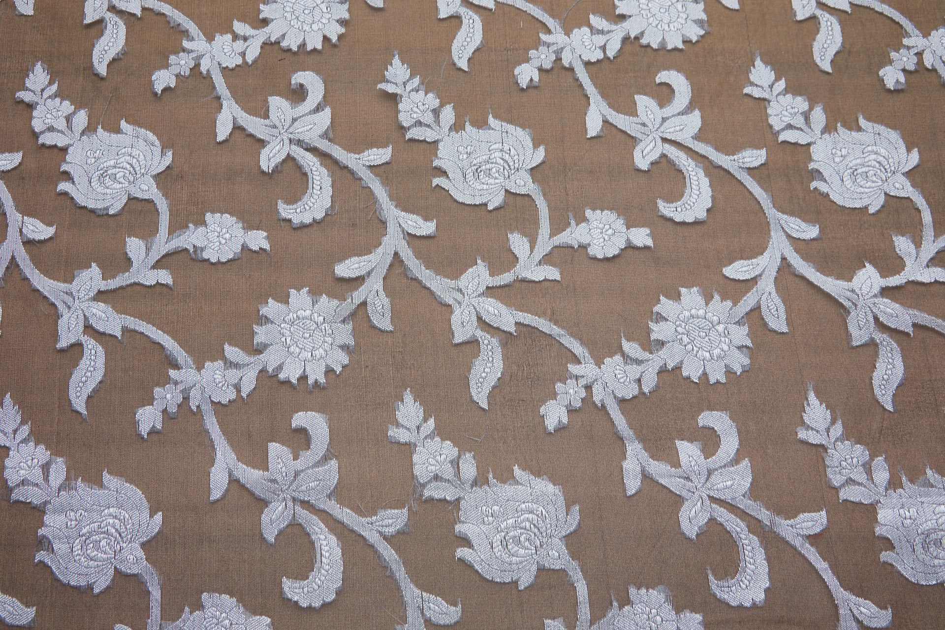 Ornate Floral Vine Fil Coupe Silk Organza Brocade - Black / Silver fabric, image 9 of 10