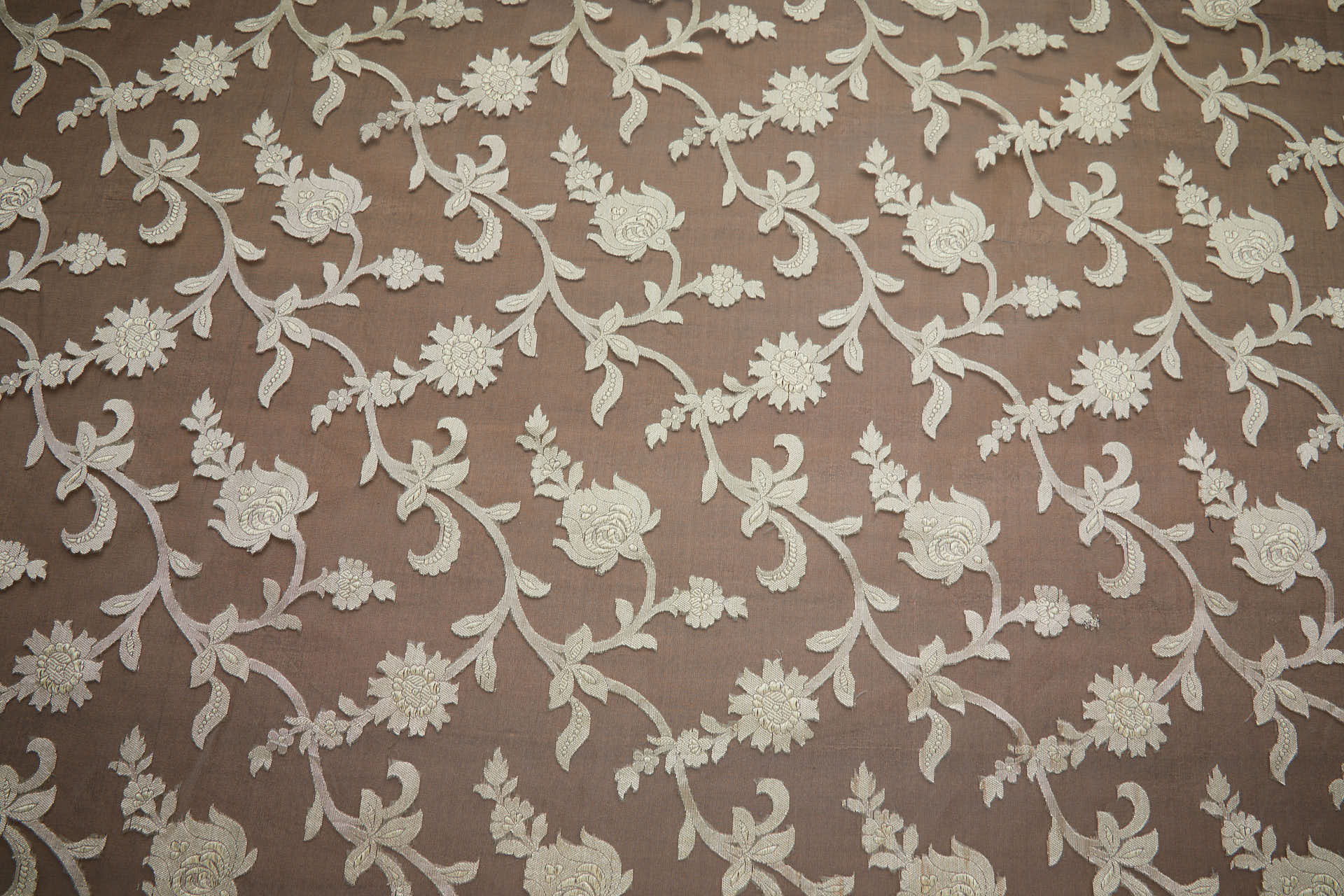 Ornate Floral Vine Fil Coupe Silk Organza Brocade - Black / Gold fabric, image 8 of 8