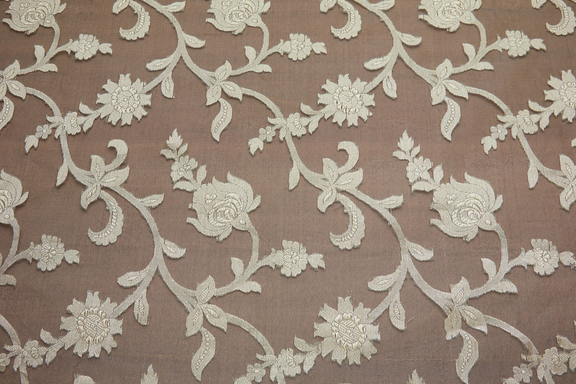 Ornate Floral Vine Fil Coupe Silk Organza Brocade - Black / Gold fabric, image 4 of 8