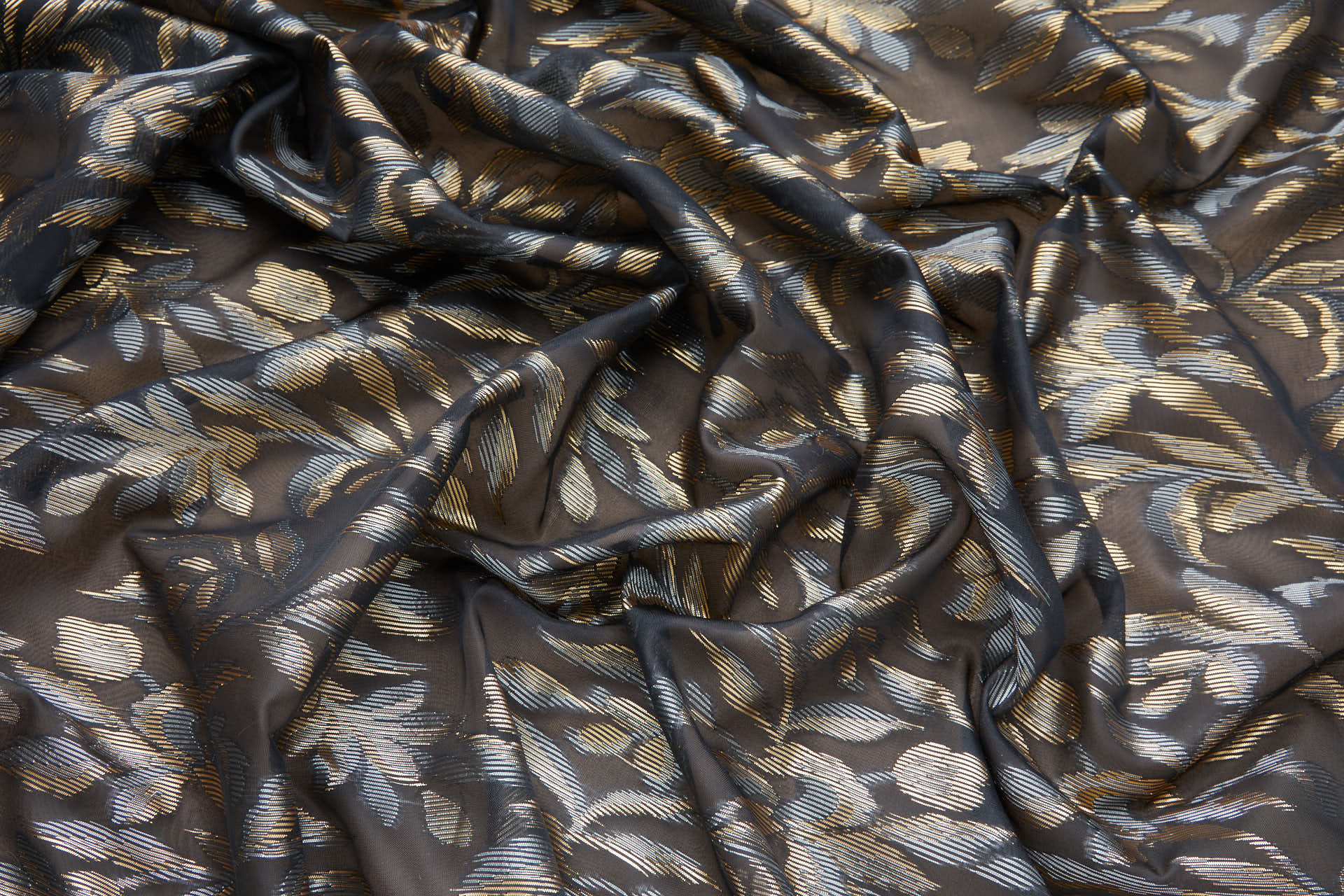 Fil Coupe Floral and Foliage Organza in Black Gold and Silver fabric, image 9 of 9