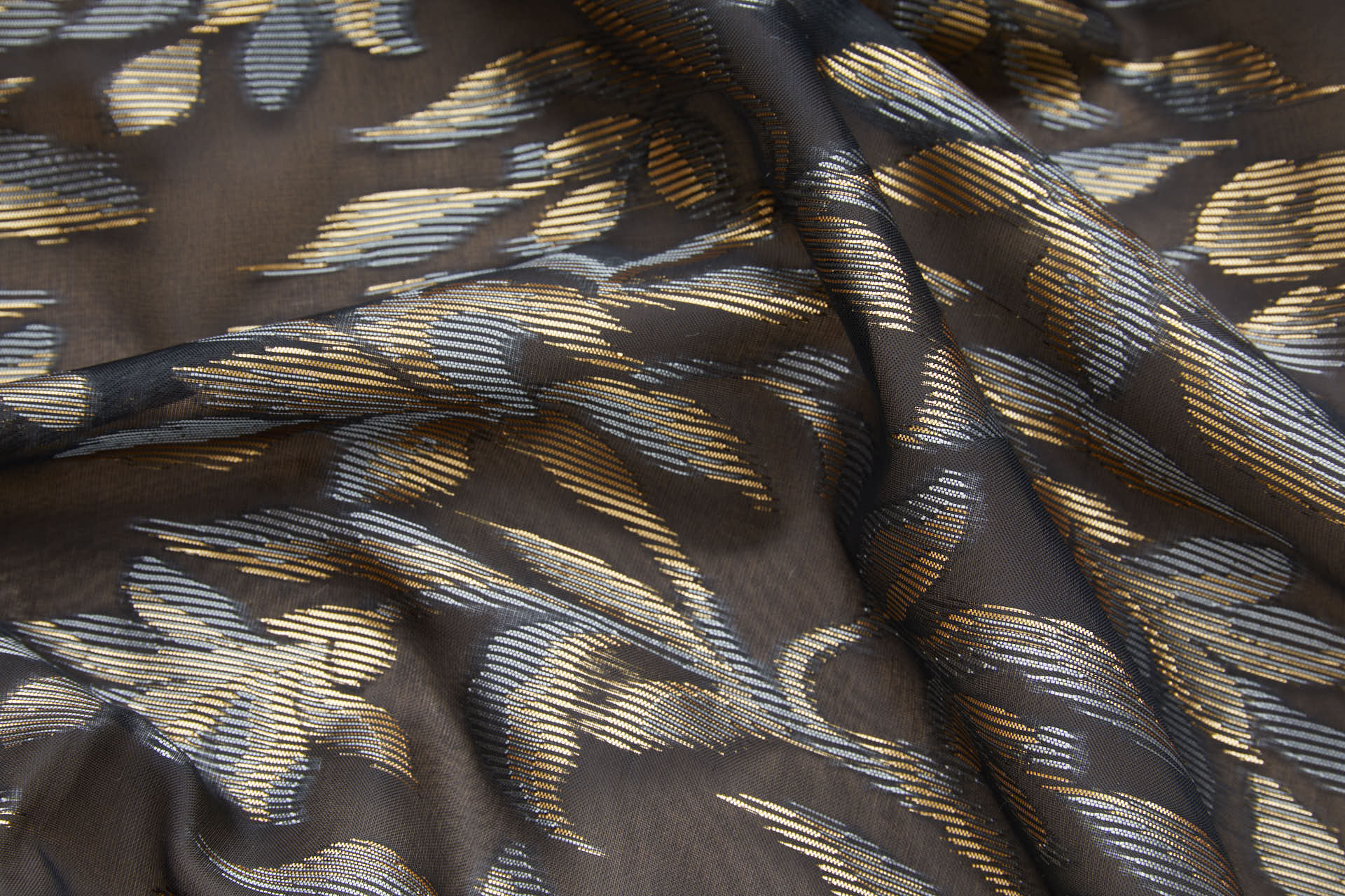 Fil Coupe Floral and Foliage Organza in Black Gold and Silver fabric, image 2 of 9