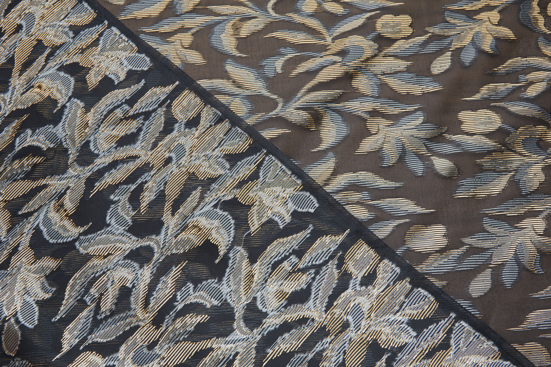 Fil Coupe Floral and Foliage Organza in Black Gold and Silver fabric, image 4 of 9