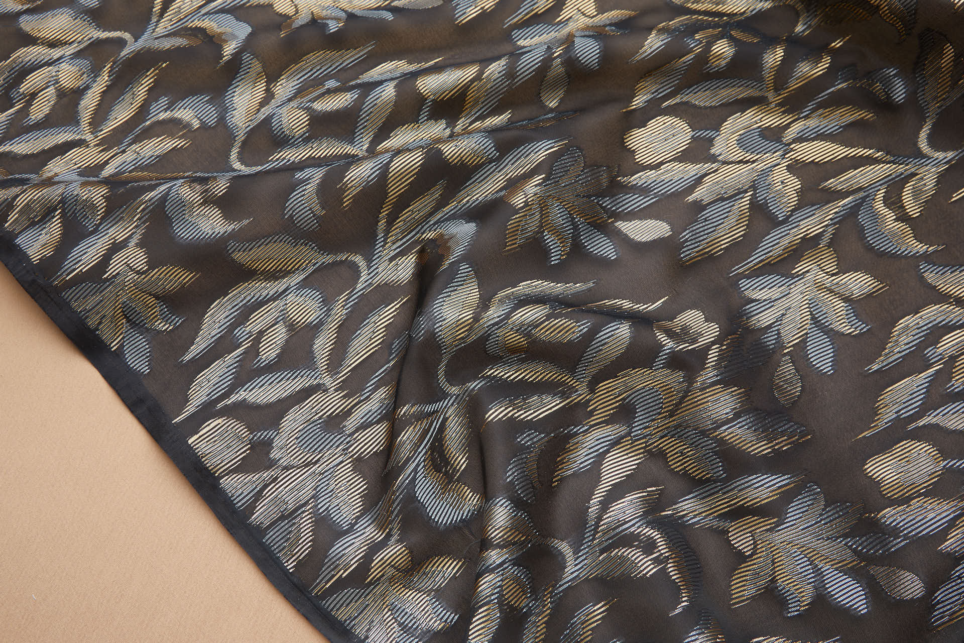 Fil Coupe Floral and Foliage Organza in Black Gold and Silver fabric, image 6 of 9