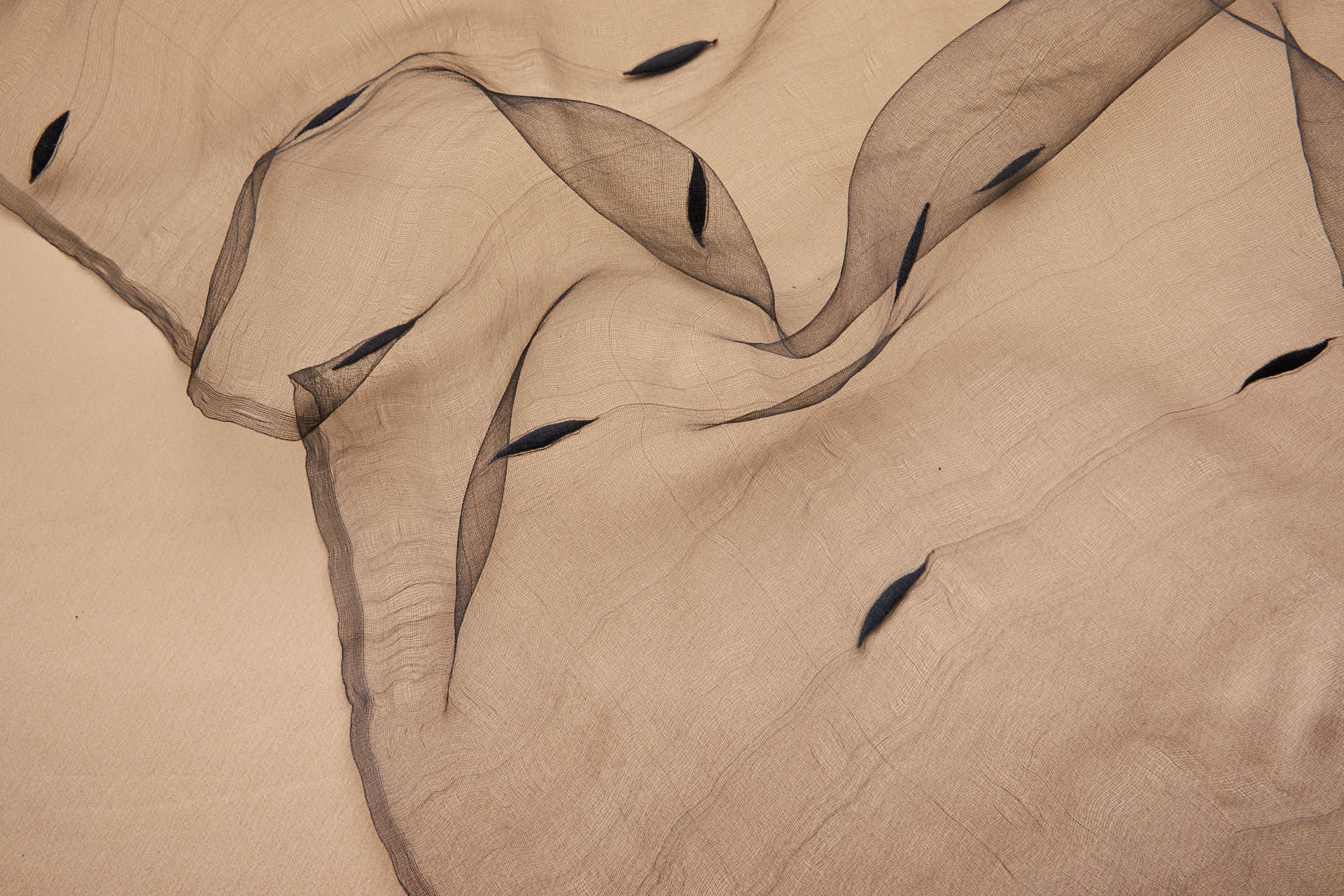 Sheer Silk Gauze with Large Cotton Slubs - Black fabric, image 3 of 9