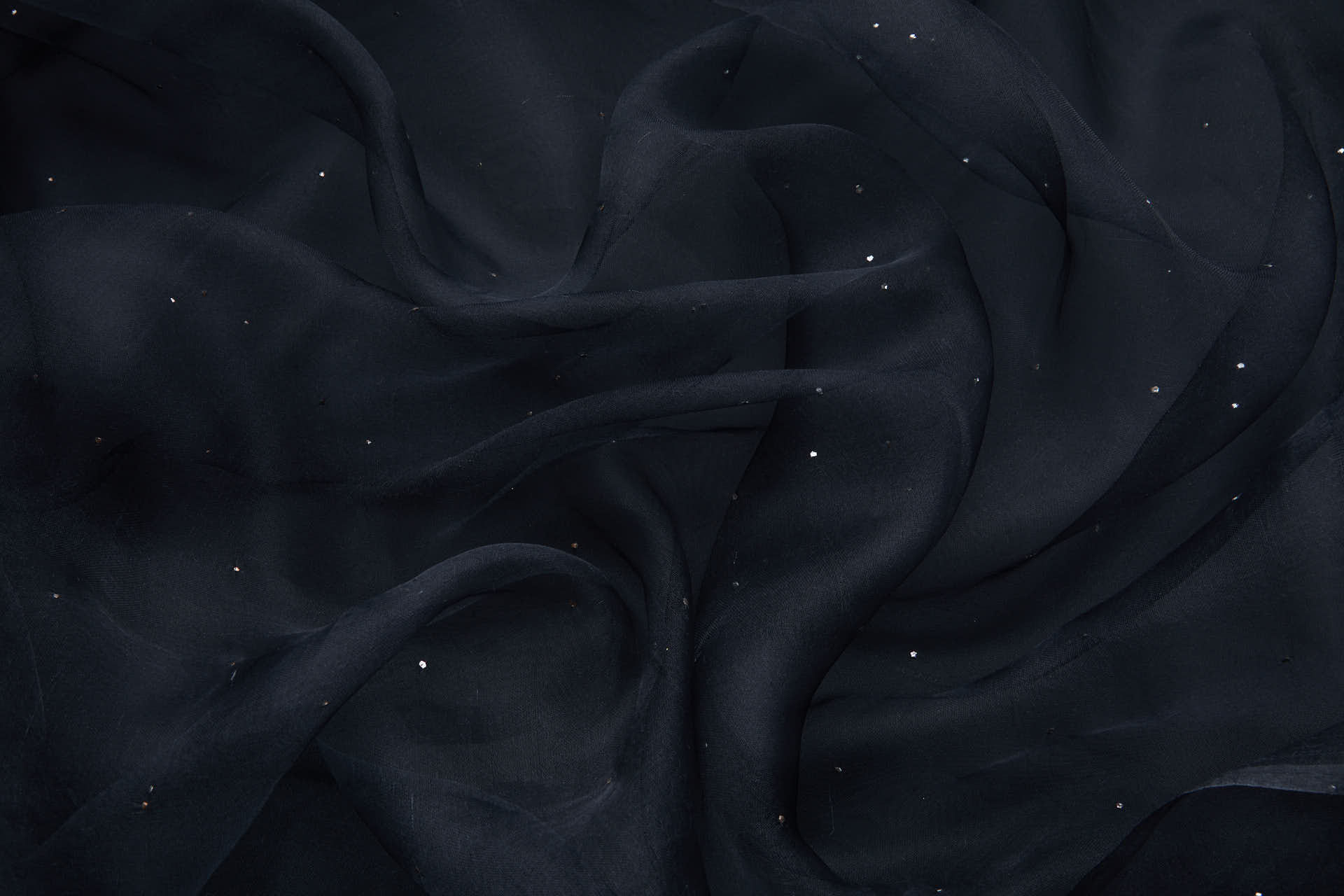 Sheer Silk Gauze with Tiny Silver Studs - Black fabric, image 2 of 12