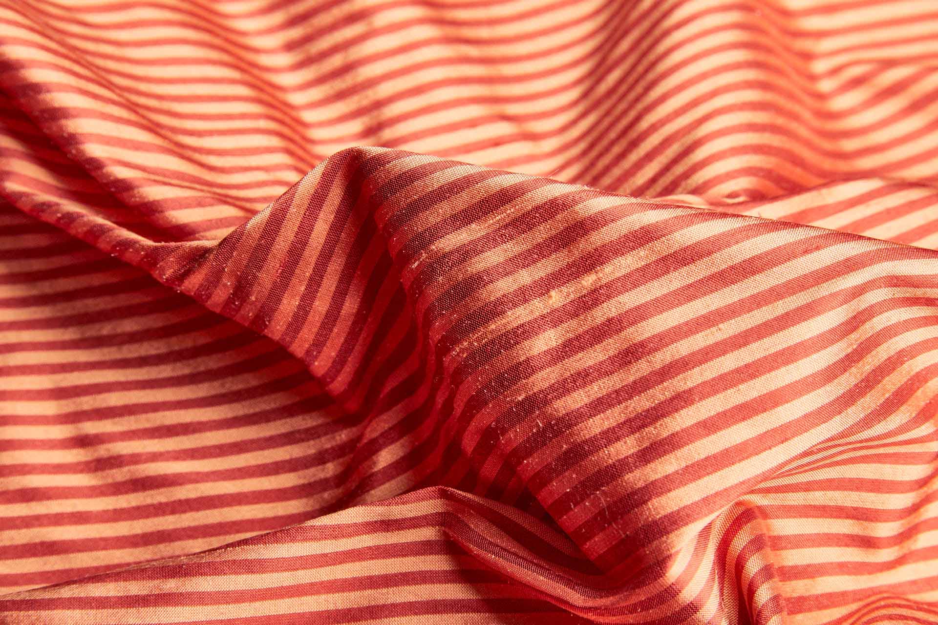 Striped Silk Dupion in Rust and Peach fabric