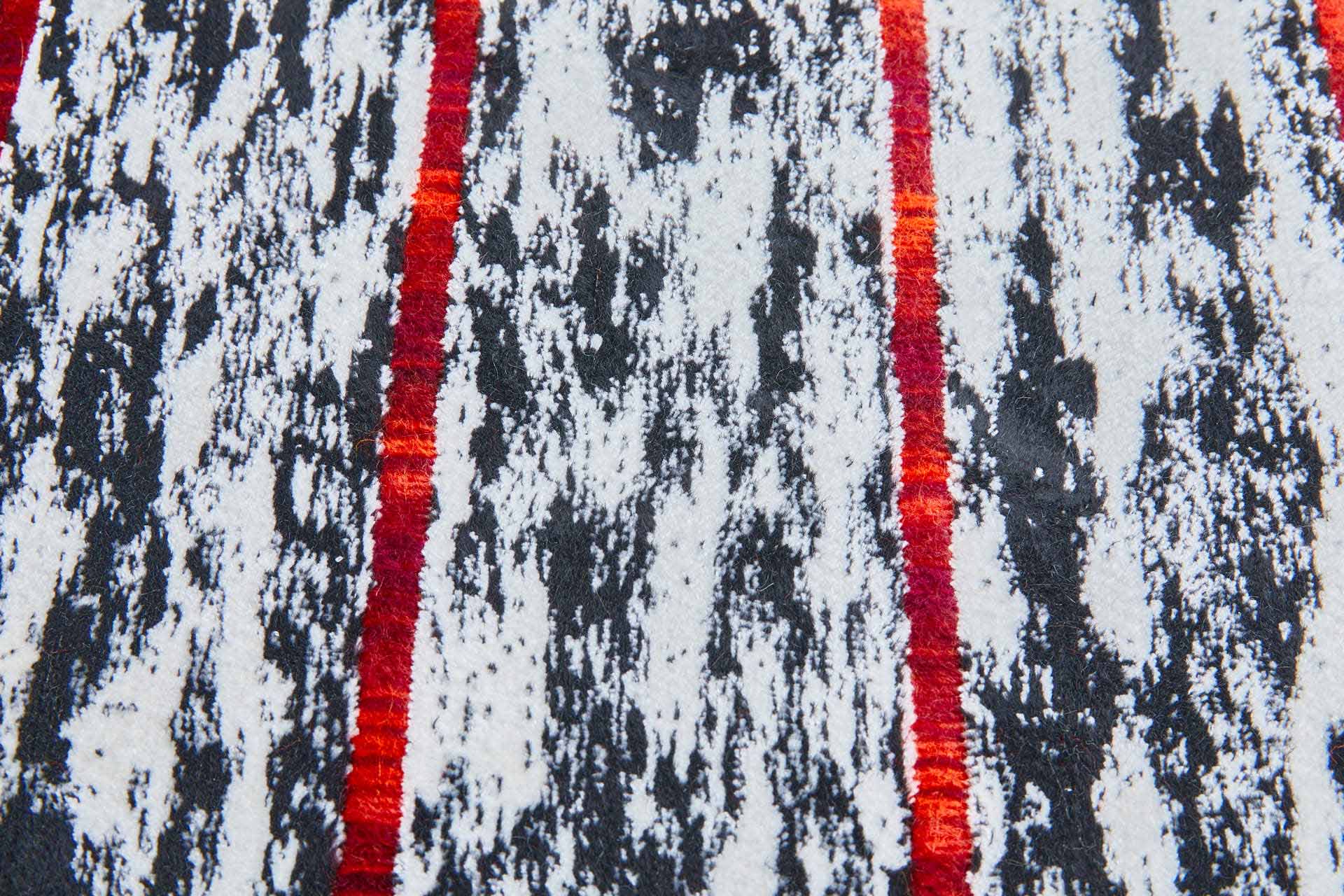 Woven Velvet Fabric in Black and White with Red Stripes, image 3 of 9