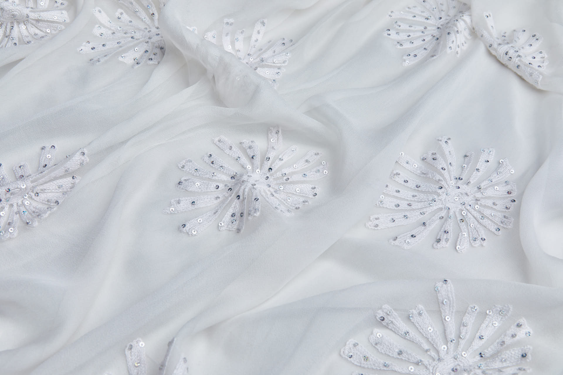 Ivory Chiffon with Large embroidered Flowers fabric, image 7 of 7