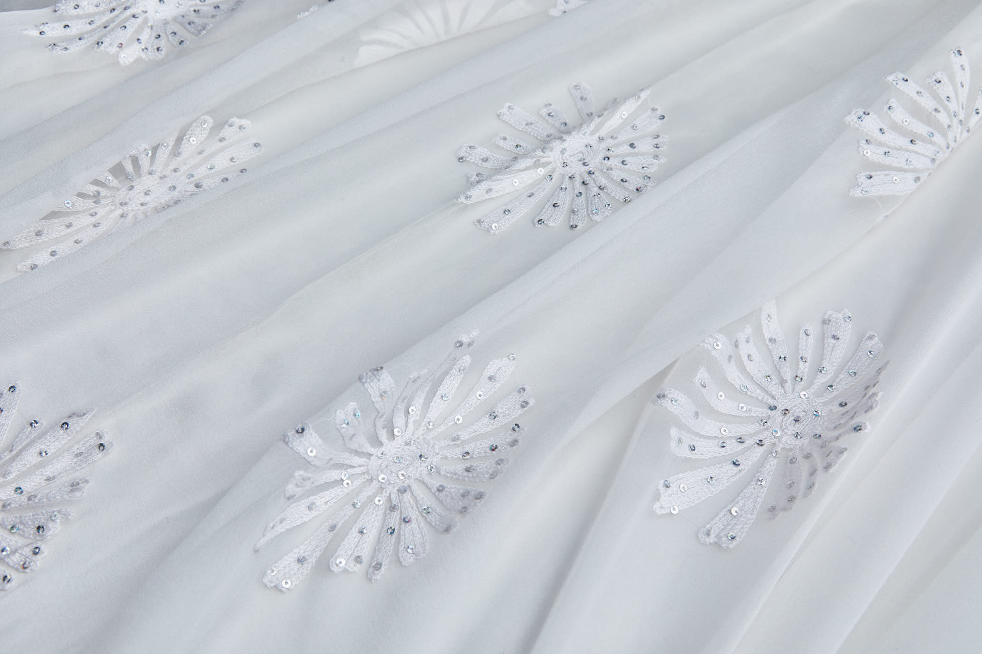 Ivory Chiffon with Large embroidered Flowers fabric, image 3 of 7