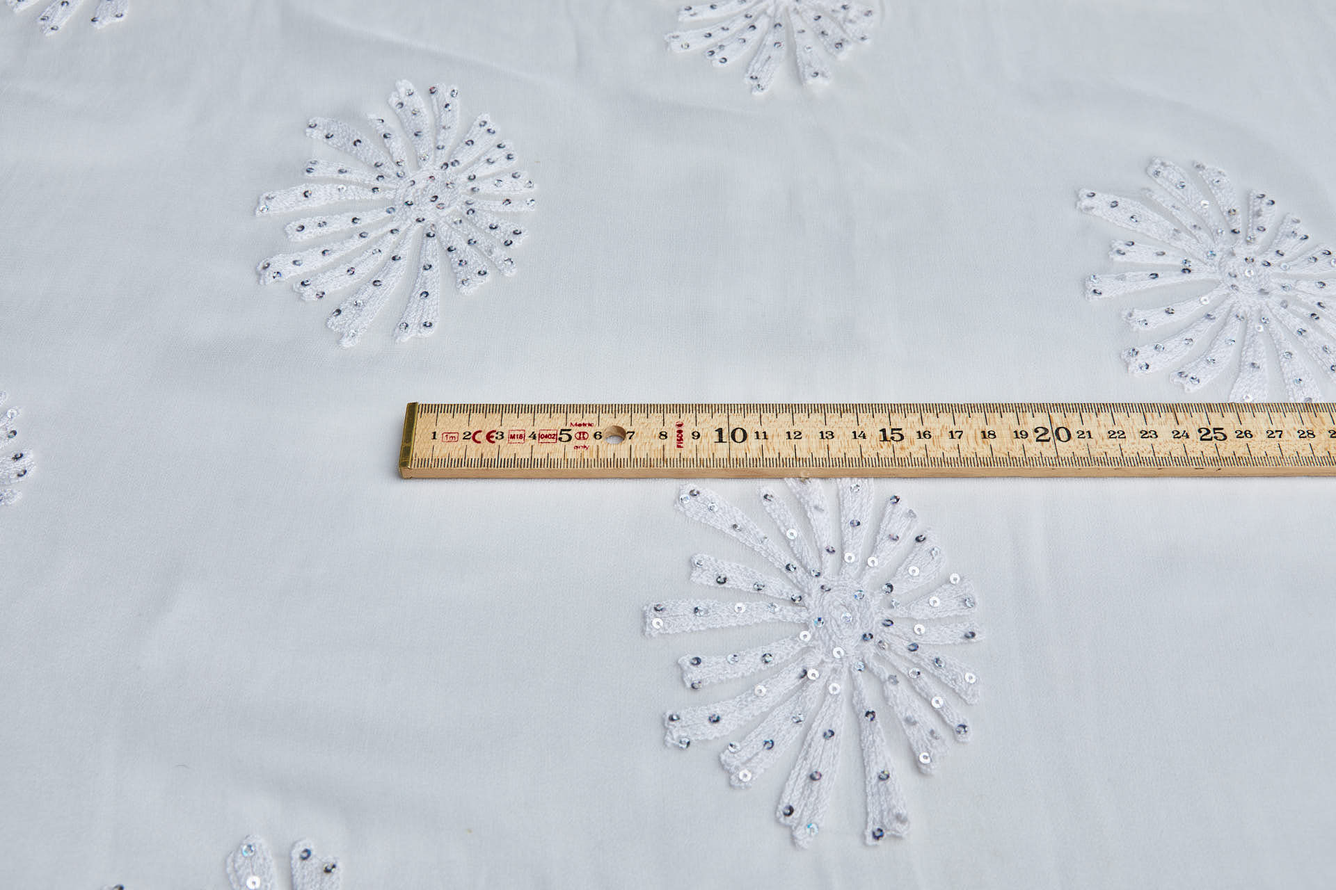Ivory Chiffon with Large embroidered Flowers fabric, image 4 of 7