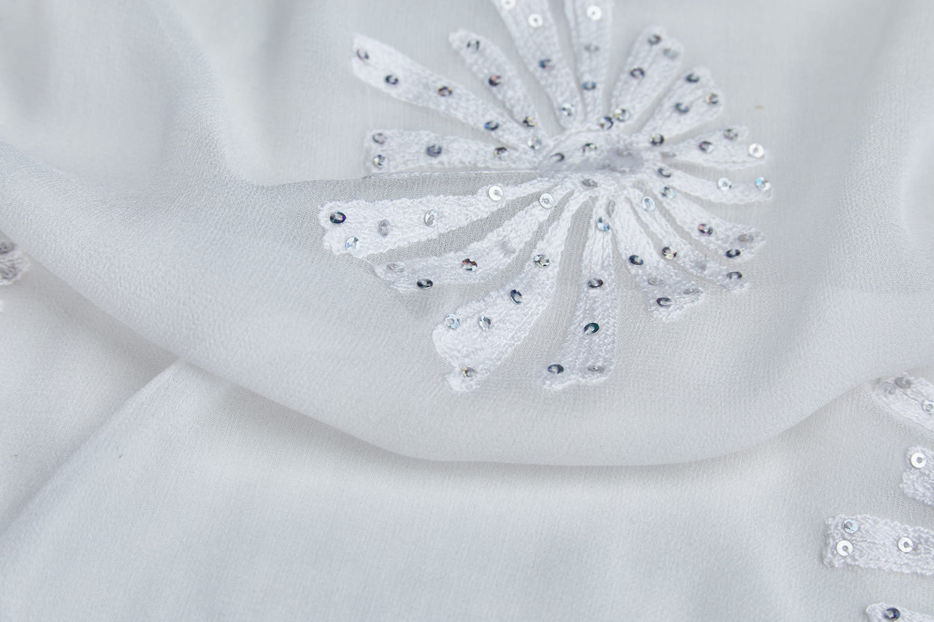 Ivory Chiffon with Large embroidered Flowers fabric, image 5 of 7