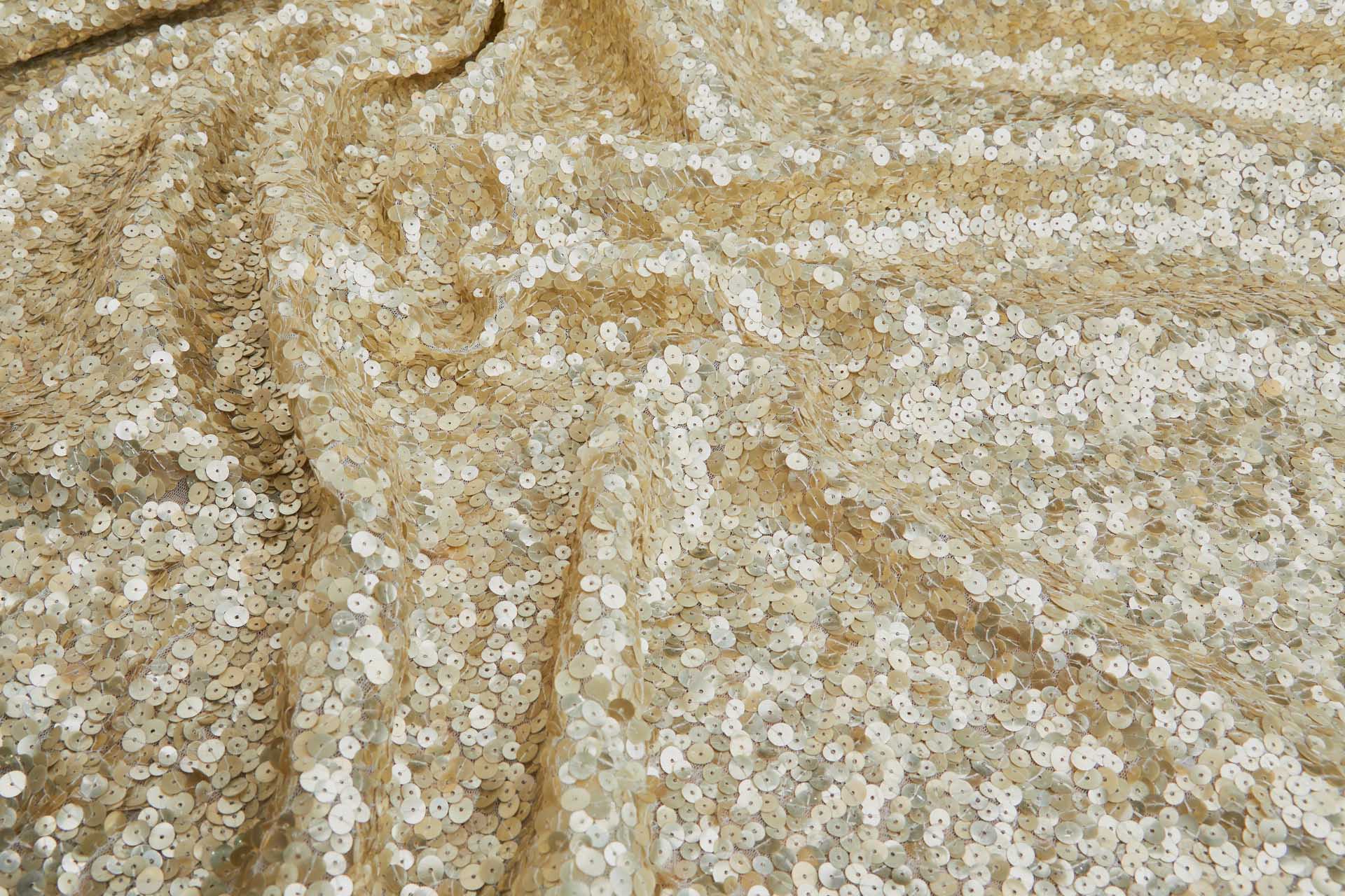 Gold Iridescent Mixed Sequins on Ivory Tulle fabric, image 3 of 8