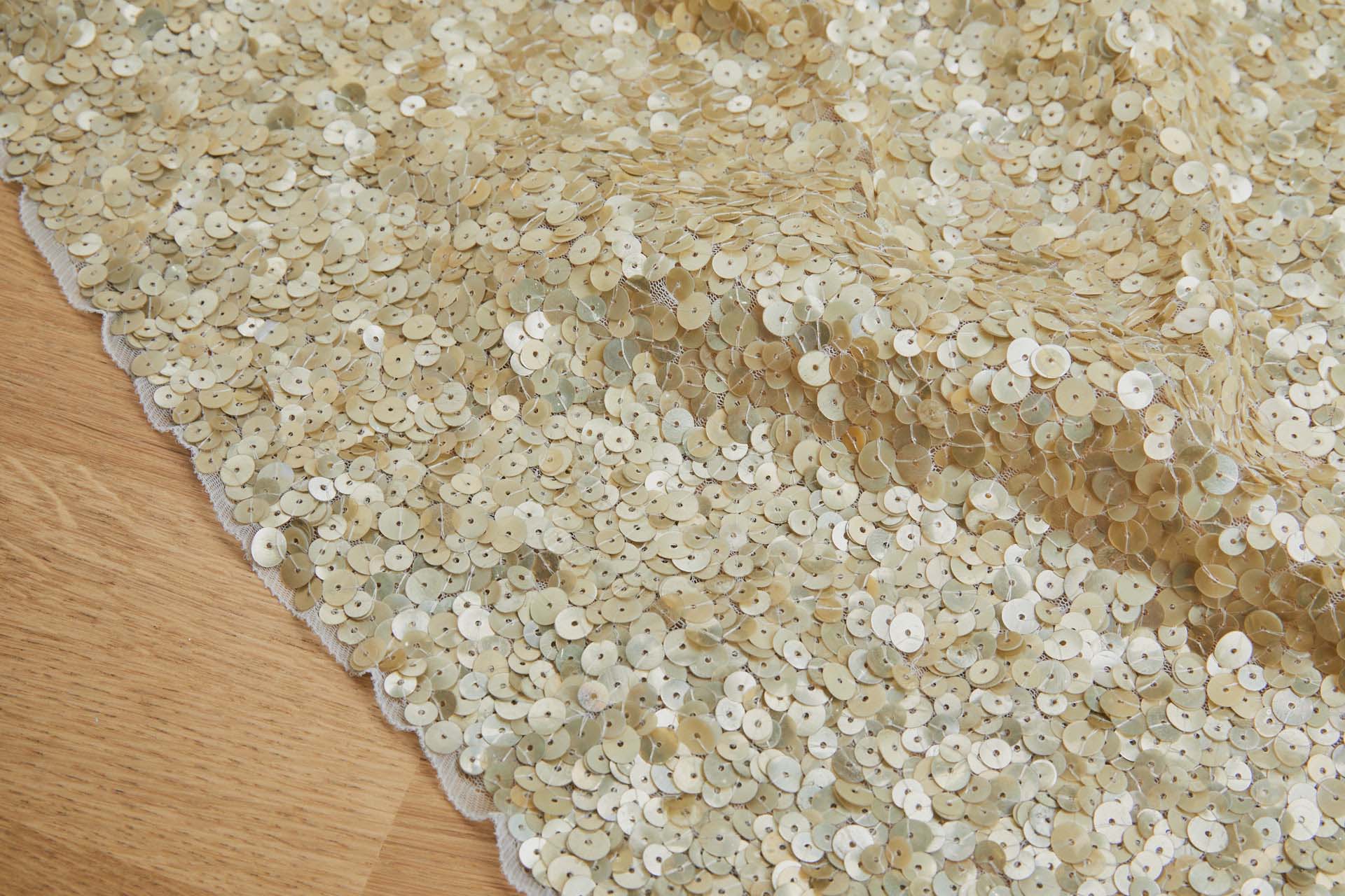 Gold Iridescent Mixed Sequins on Ivory Tulle fabric, image 5 of 8