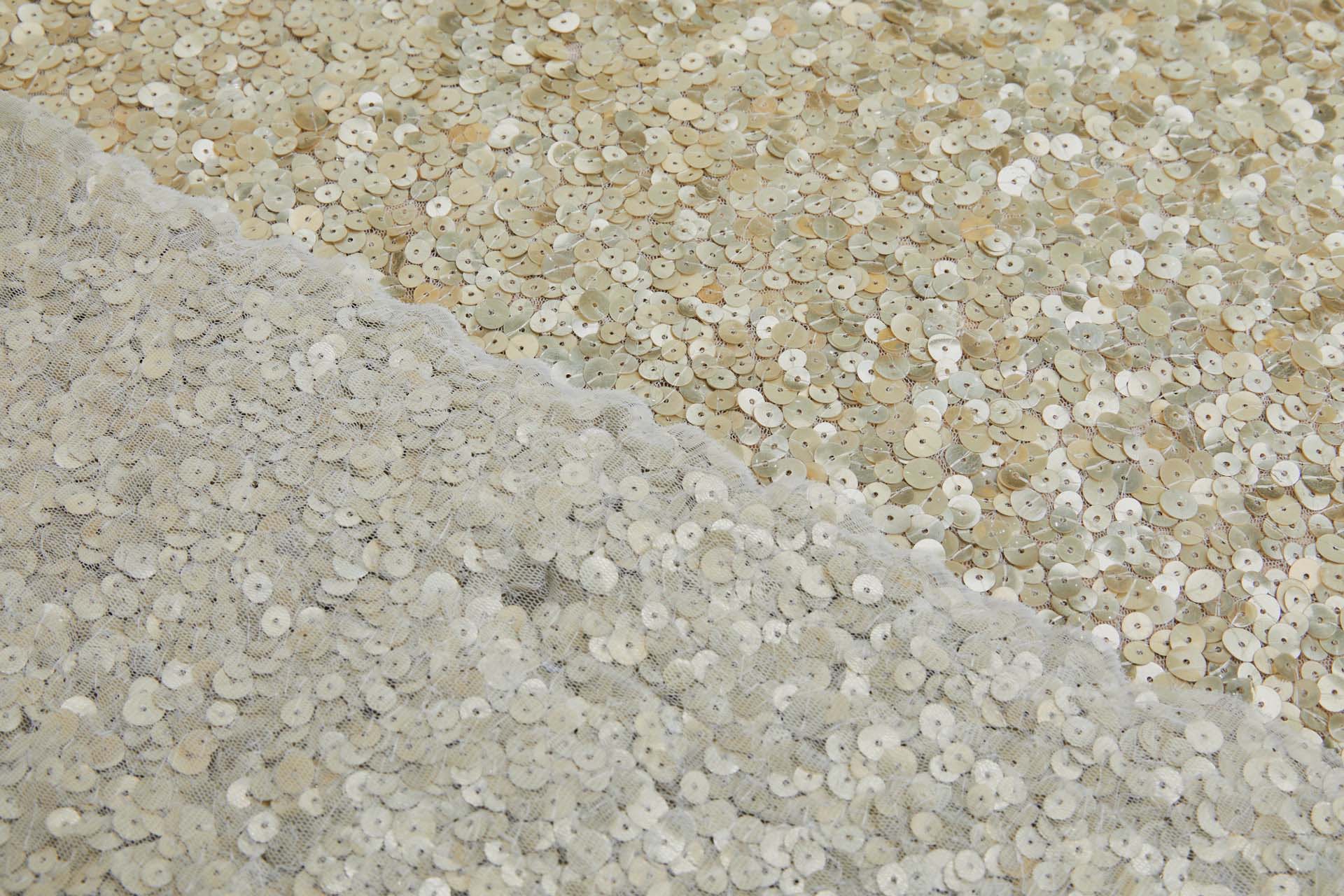 Gold Iridescent Mixed Sequins on Ivory Tulle fabric, image 6 of 8