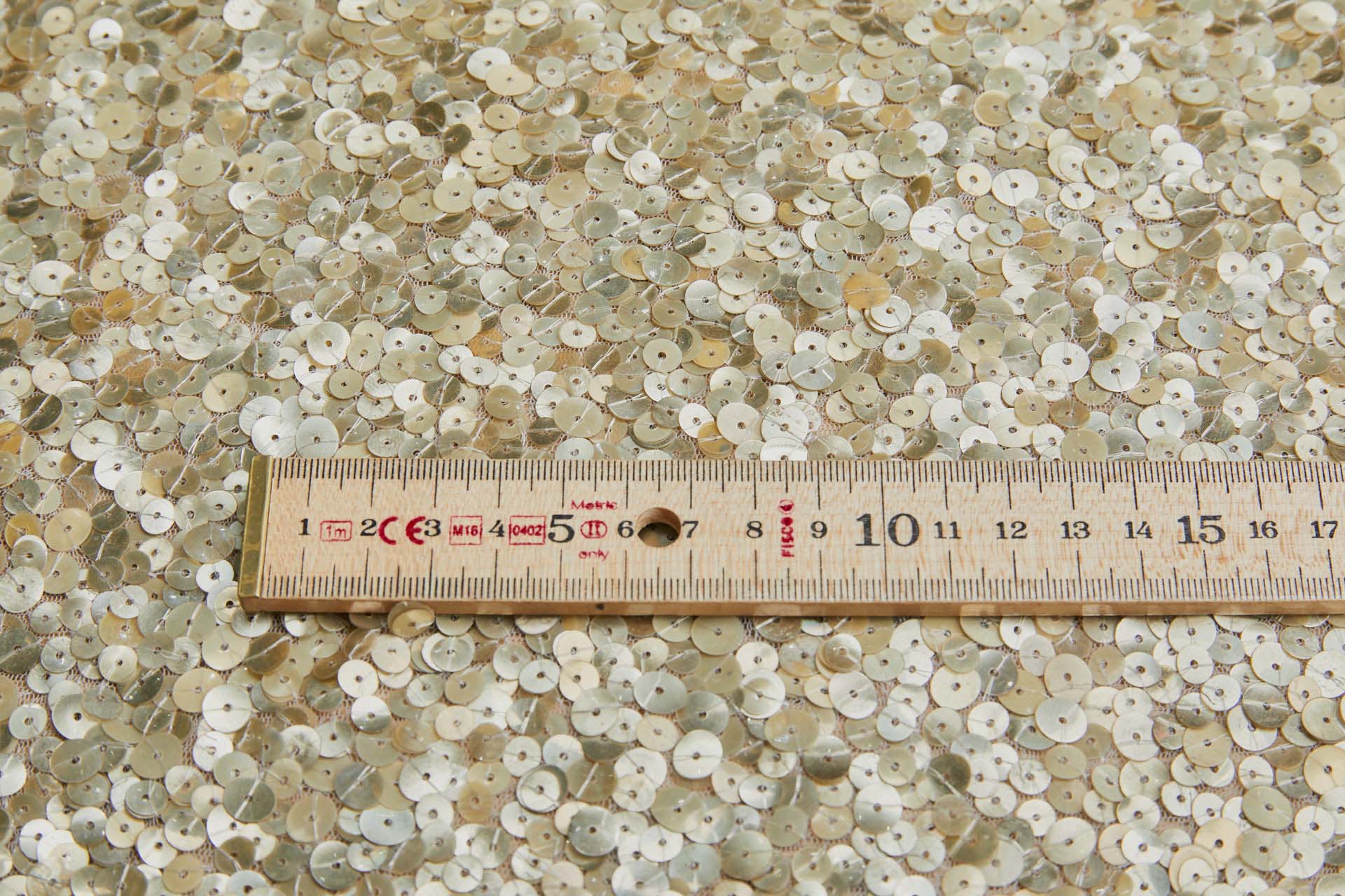 Gold Iridescent Mixed Sequins on Ivory Tulle fabric, image 7 of 8