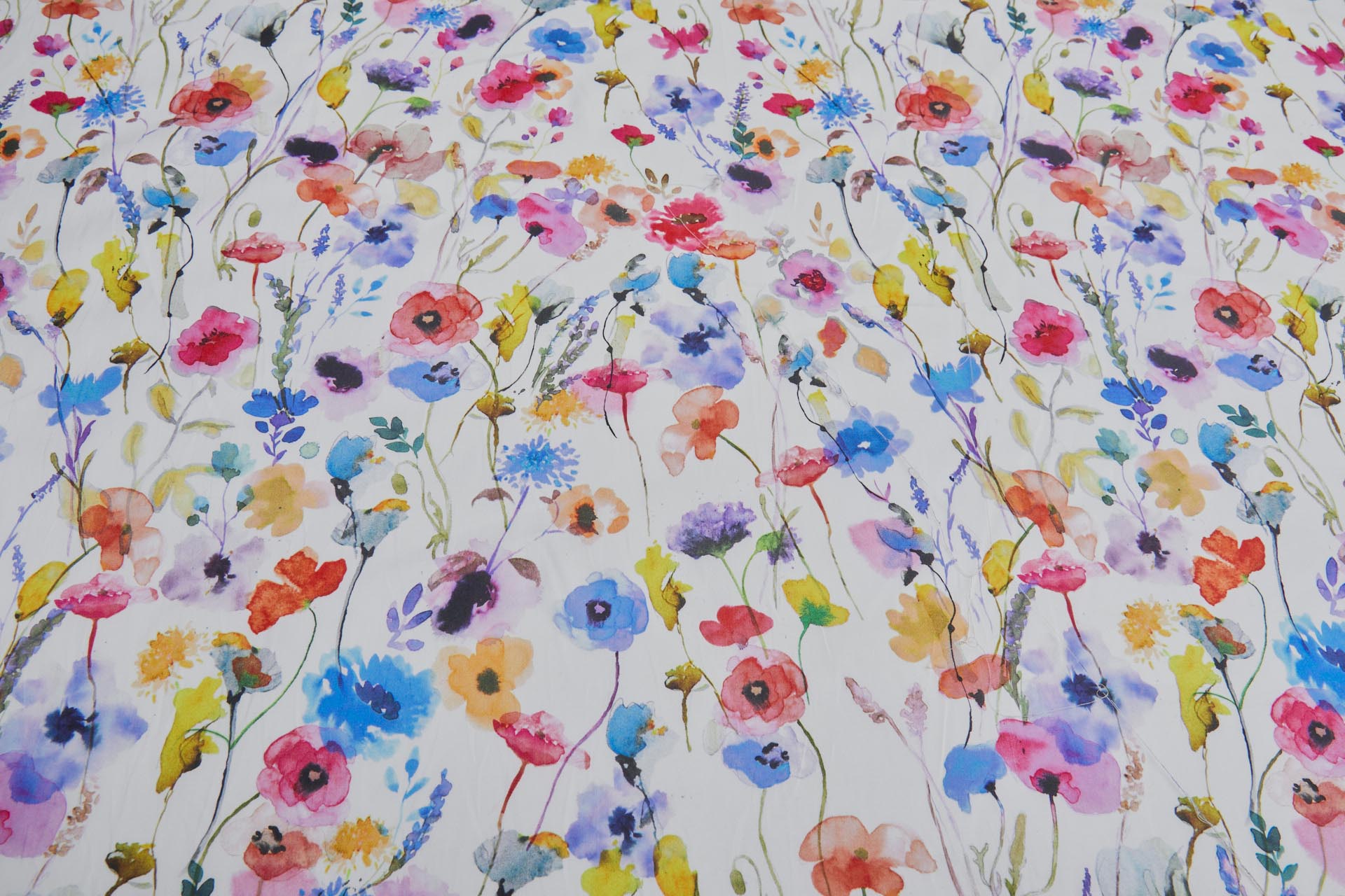 Watercolour Floral Print Cotton - Multi on Ivory fabric, image 7 of 7