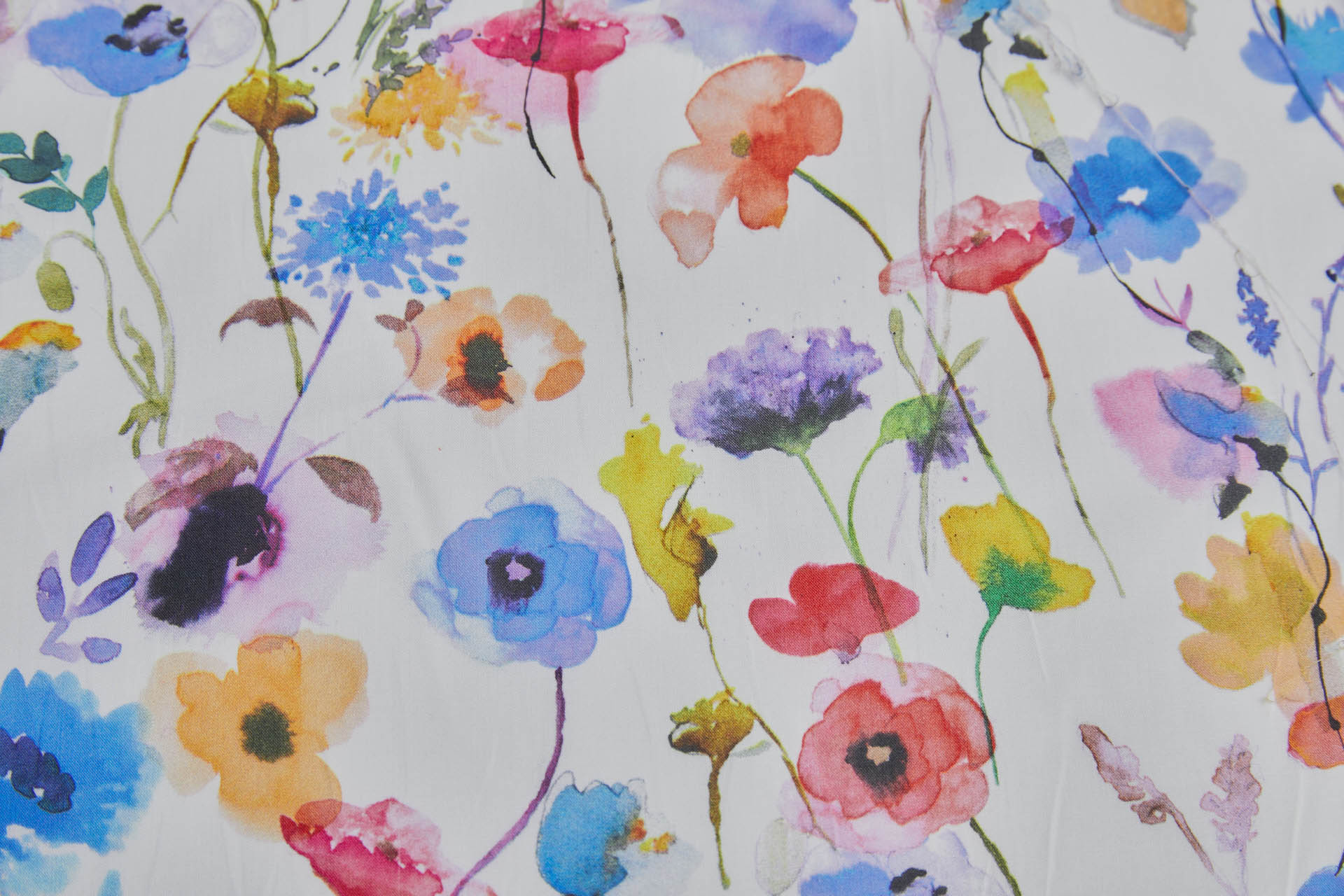 Watercolour Floral Print Cotton - Multi on Ivory fabric, image 3 of 7