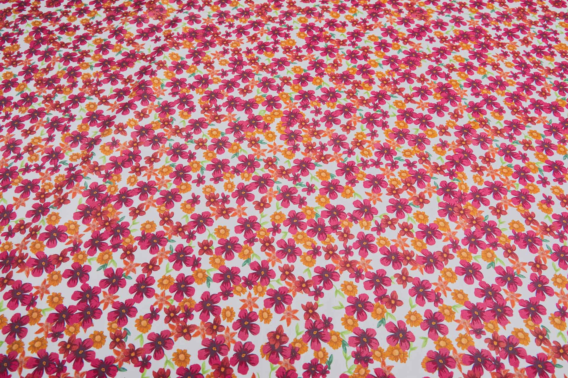 Floral Print Stretch Cotton - Pinks, Orange and Greens on Off White fabric, image 7 of 7