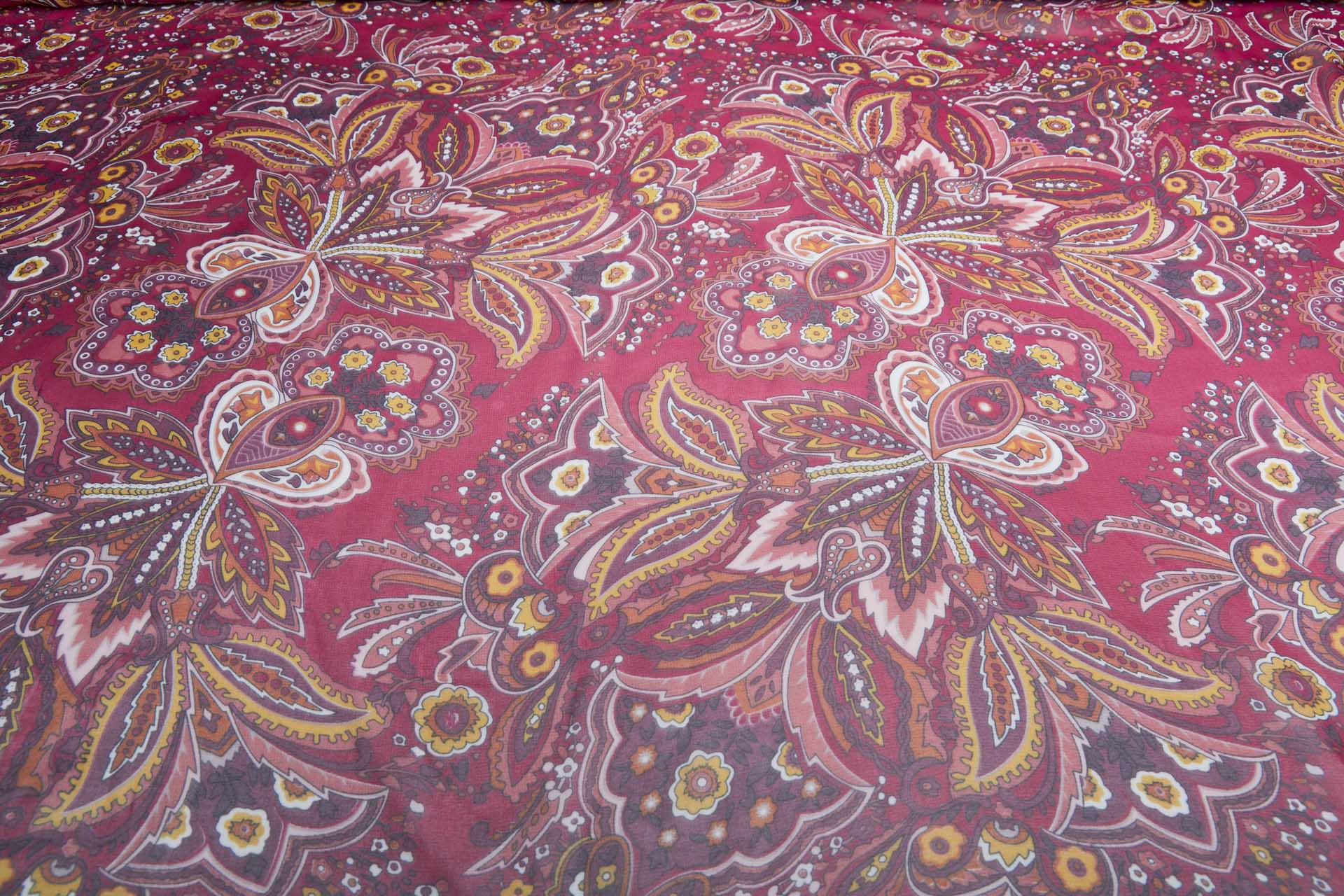 Paisley Style Printed Chiffon in Burgundy with Orange, Mustard and Ivory fabric, image 10 of 10