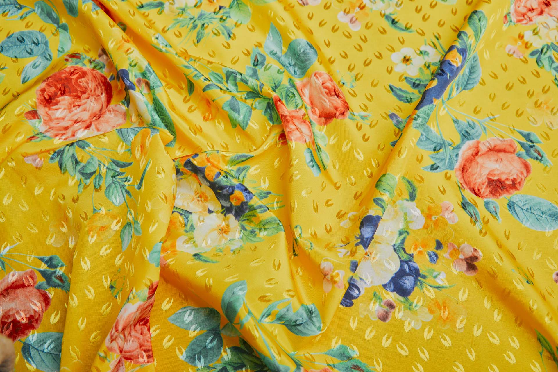 Floral Printed Jacquard - Yellow / Multi fabric, image 2 of 9