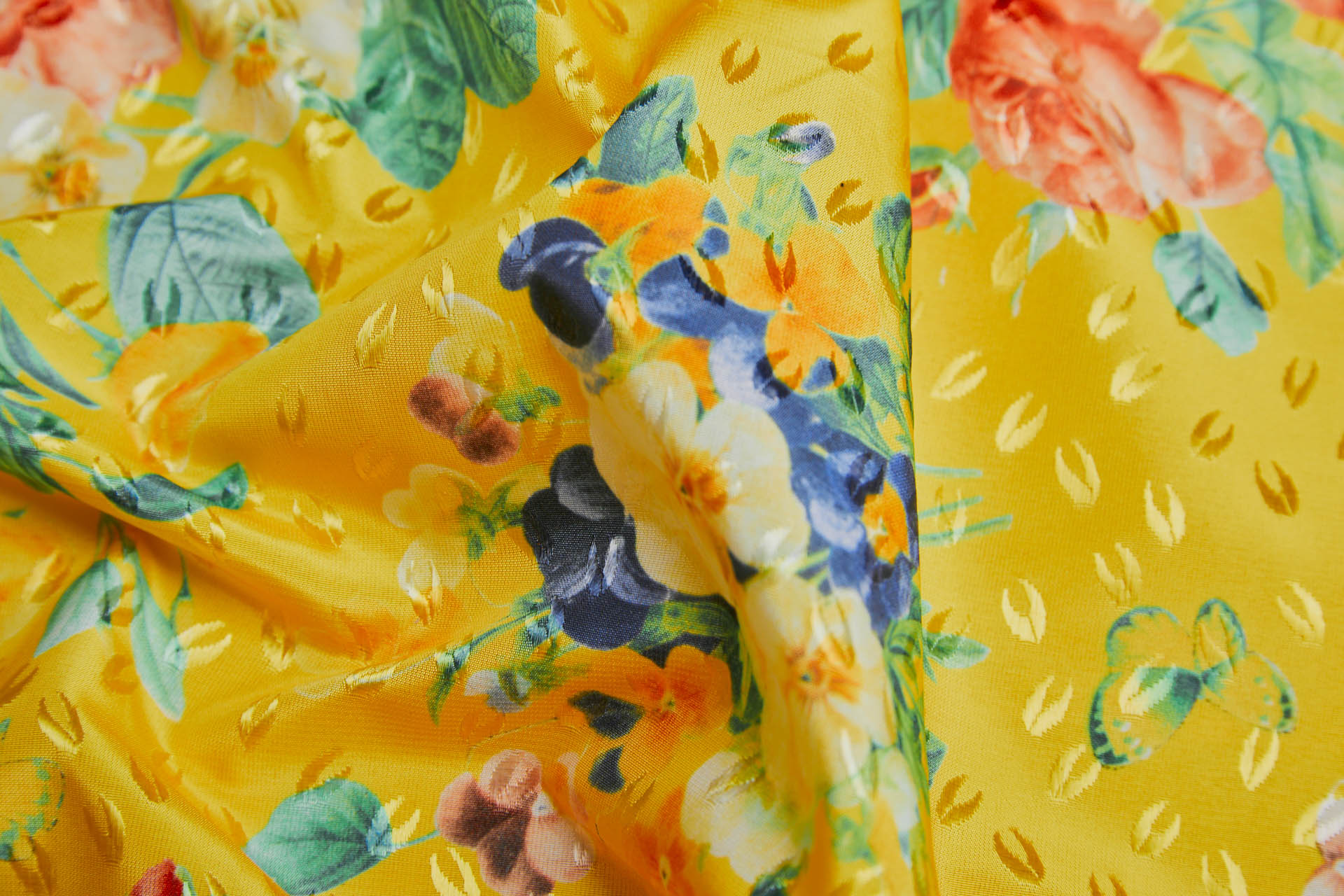 Floral Printed Jacquard - Yellow / Multi fabric