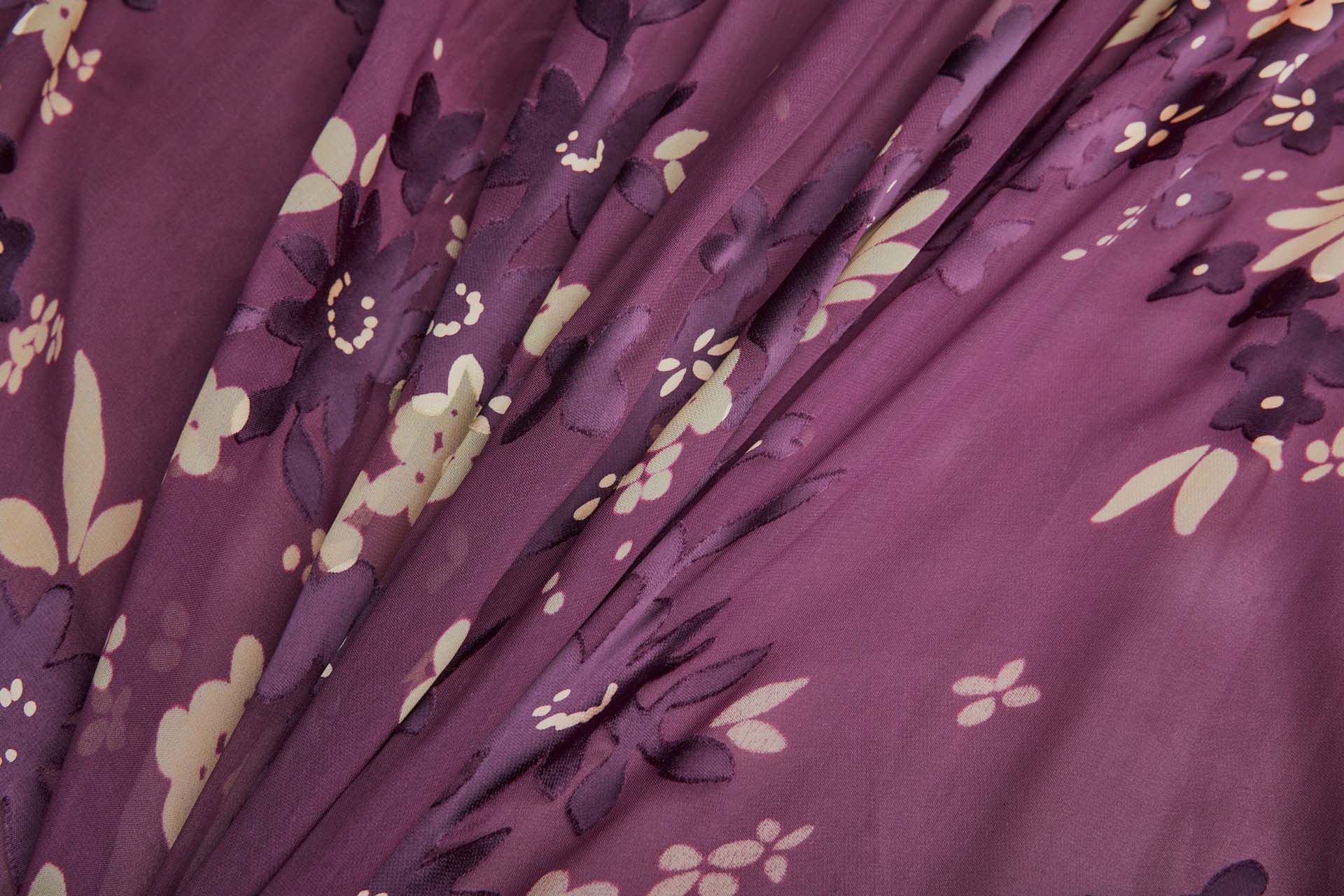 Silk / Viscose Floral Satin Devore - Plum and Pinks fabric, image 10 of 11
