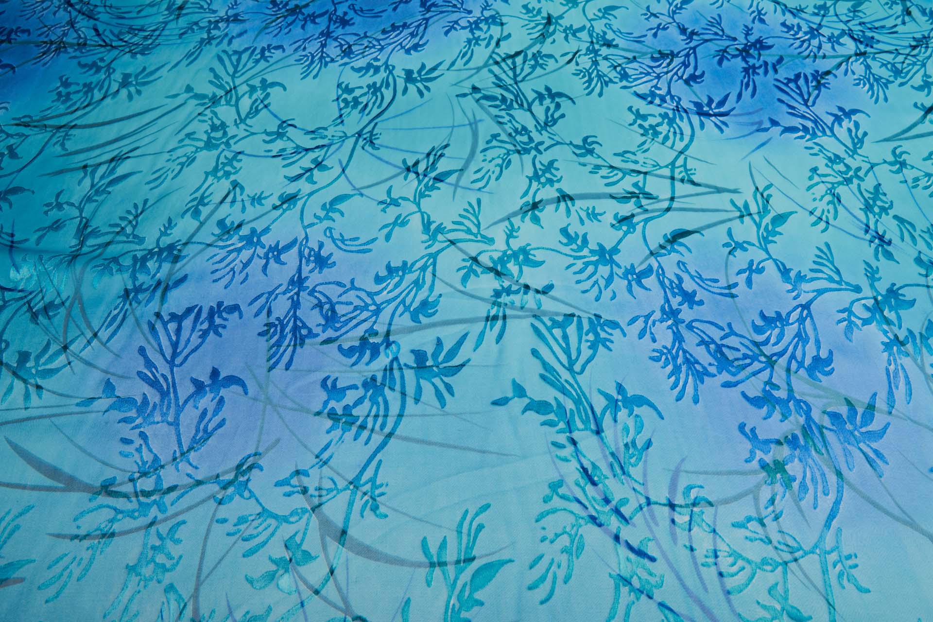 Aqua, Turquoise and Dark Blue Devore Burnout Floral Print fabric, image 11 of 11