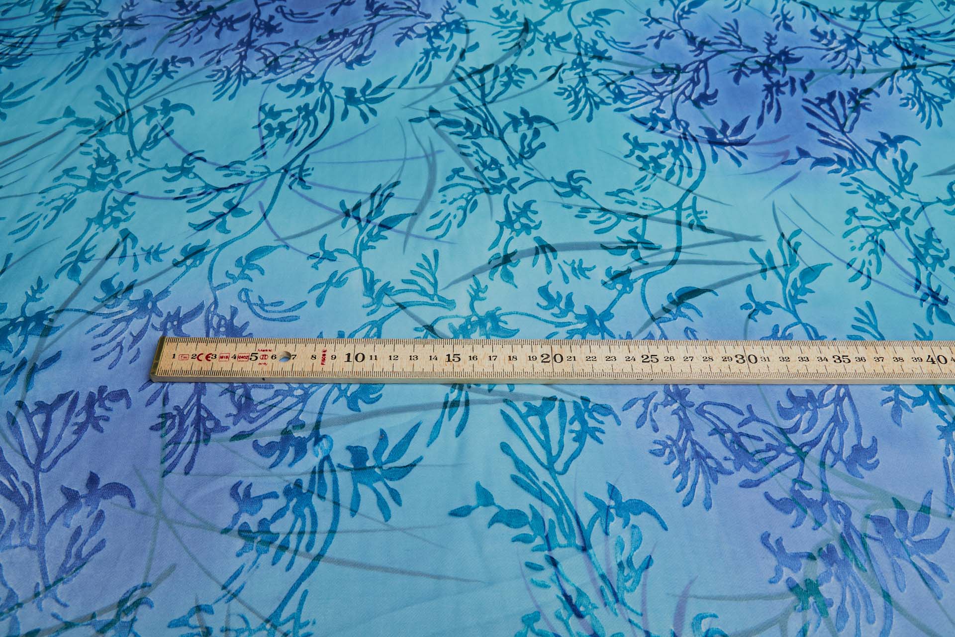 Aqua, Turquoise and Dark Blue Devore Burnout Floral Print fabric, image 9 of 11