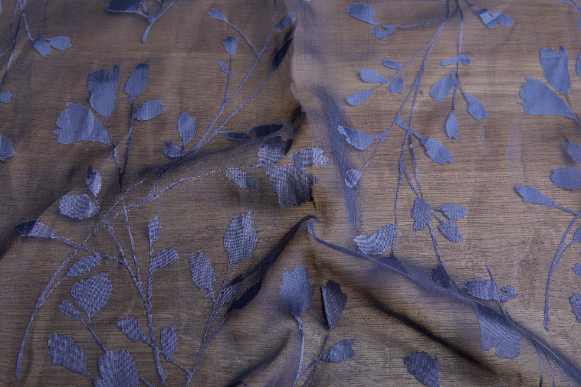 Navy on Navy Floral Silk Viscose Devore Burnout fabric