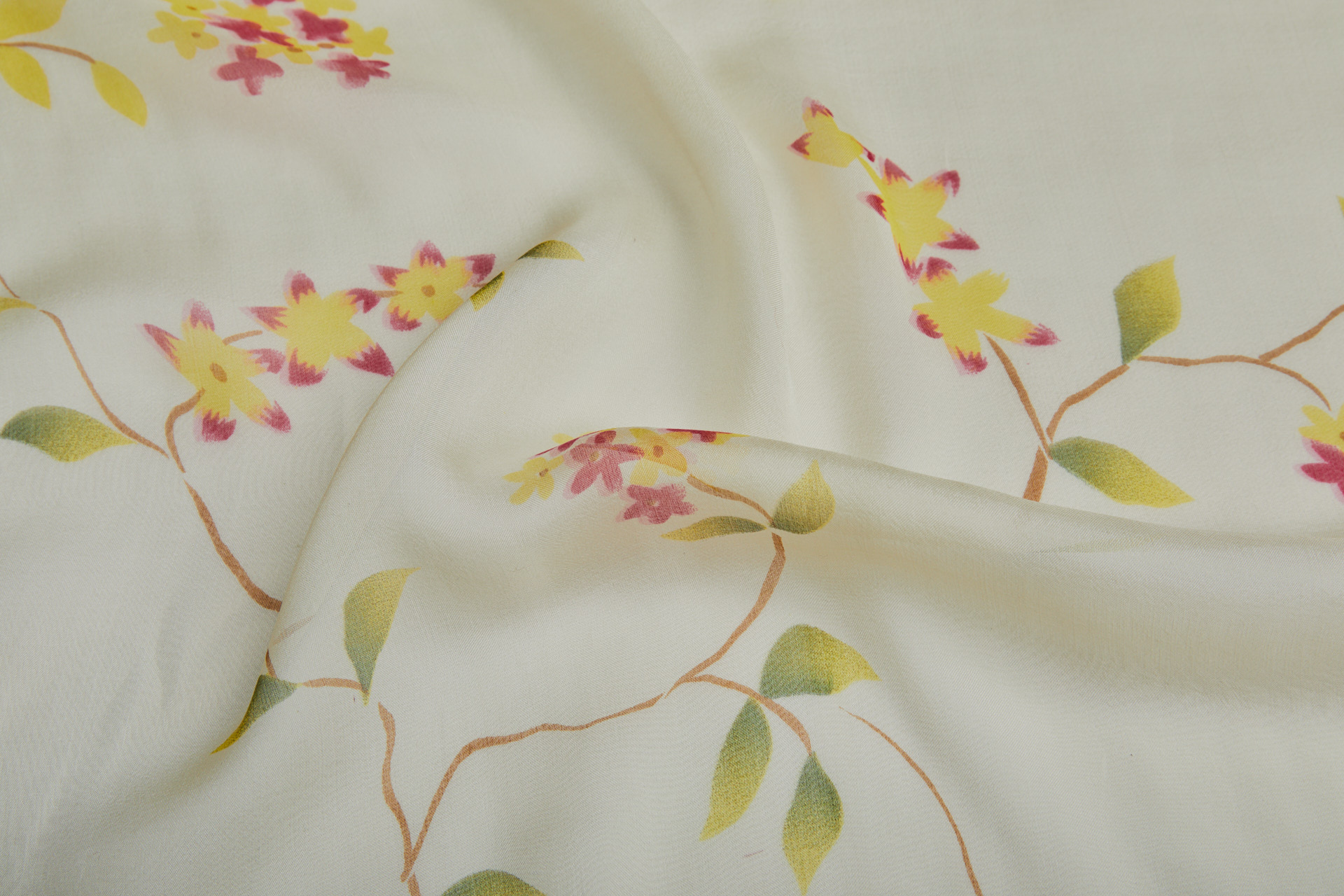 Soft Yellow Silk Chiffon with Delicate Floral Print fabric, image 3 of 9