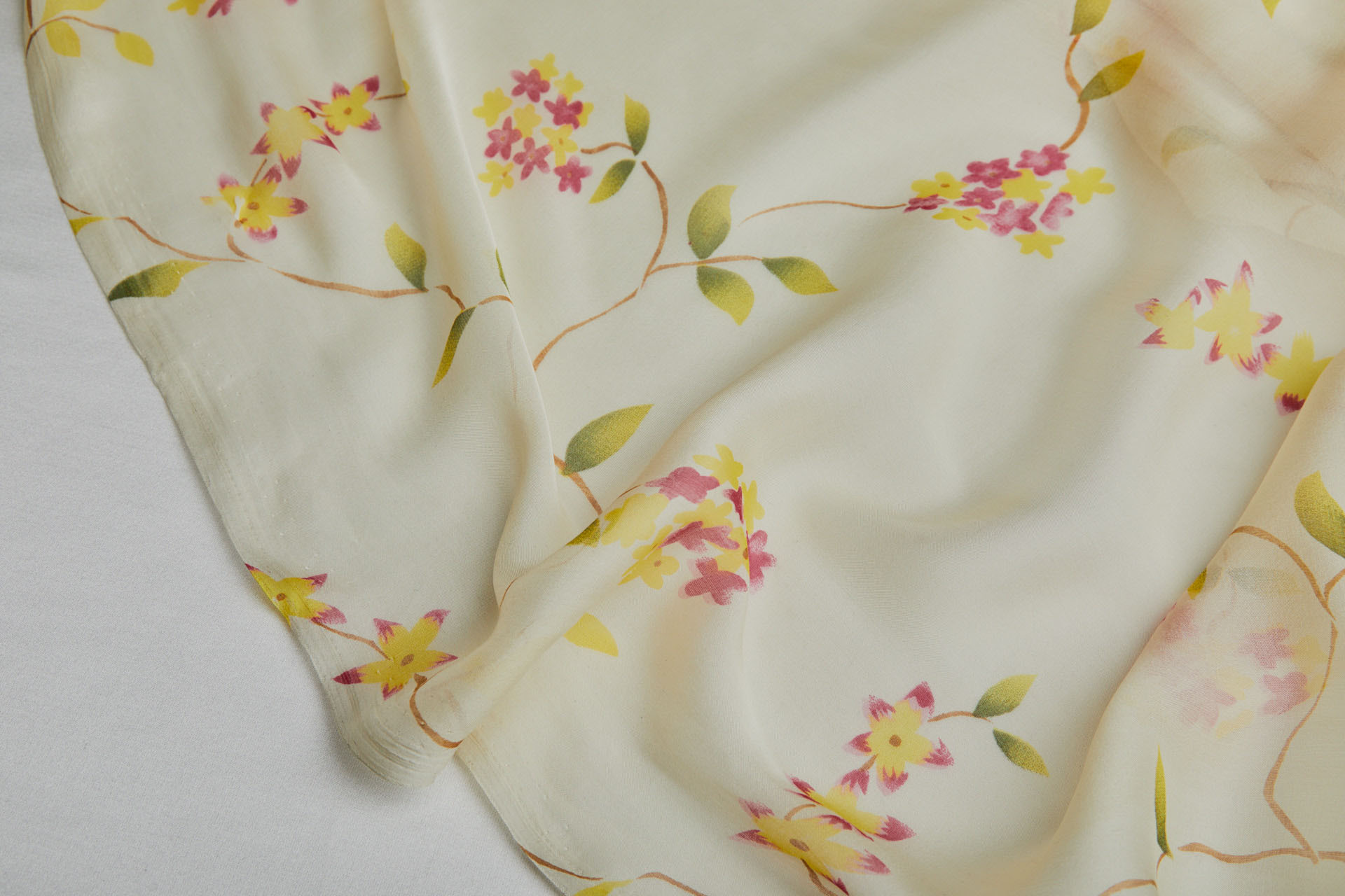 Soft Yellow Silk Chiffon with Delicate Floral Print fabric, image 9 of 9