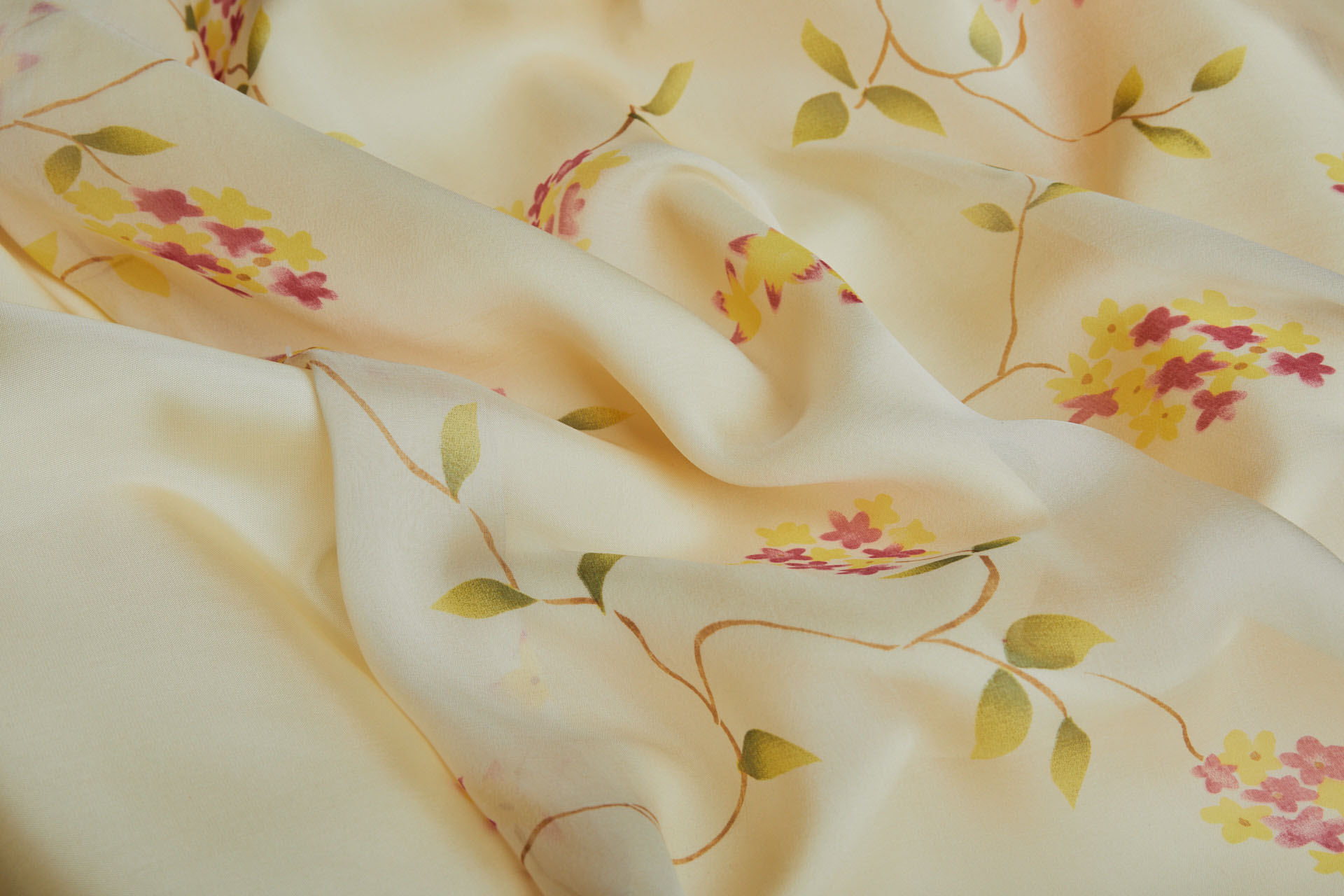 Soft Yellow Silk Chiffon with Delicate Floral Print fabric, image 2 of 9