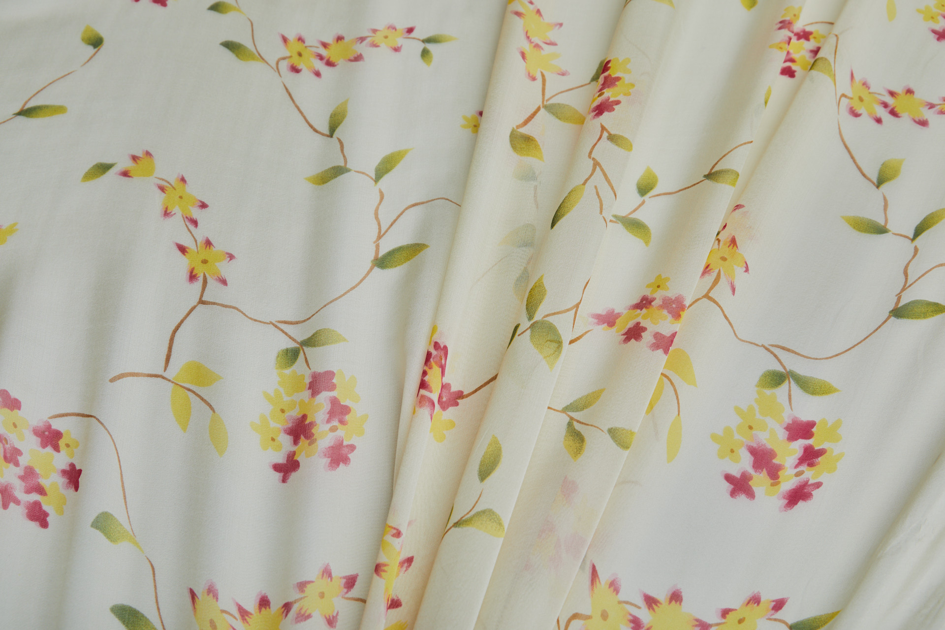 Soft Yellow Silk Chiffon with Delicate Floral Print fabric, image 4 of 9