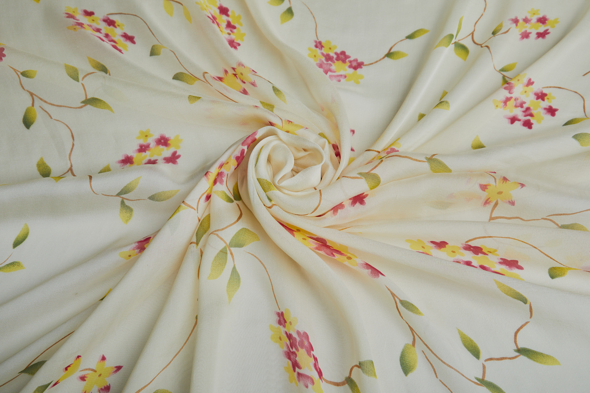 Soft Yellow Silk Chiffon with Delicate Floral Print fabric