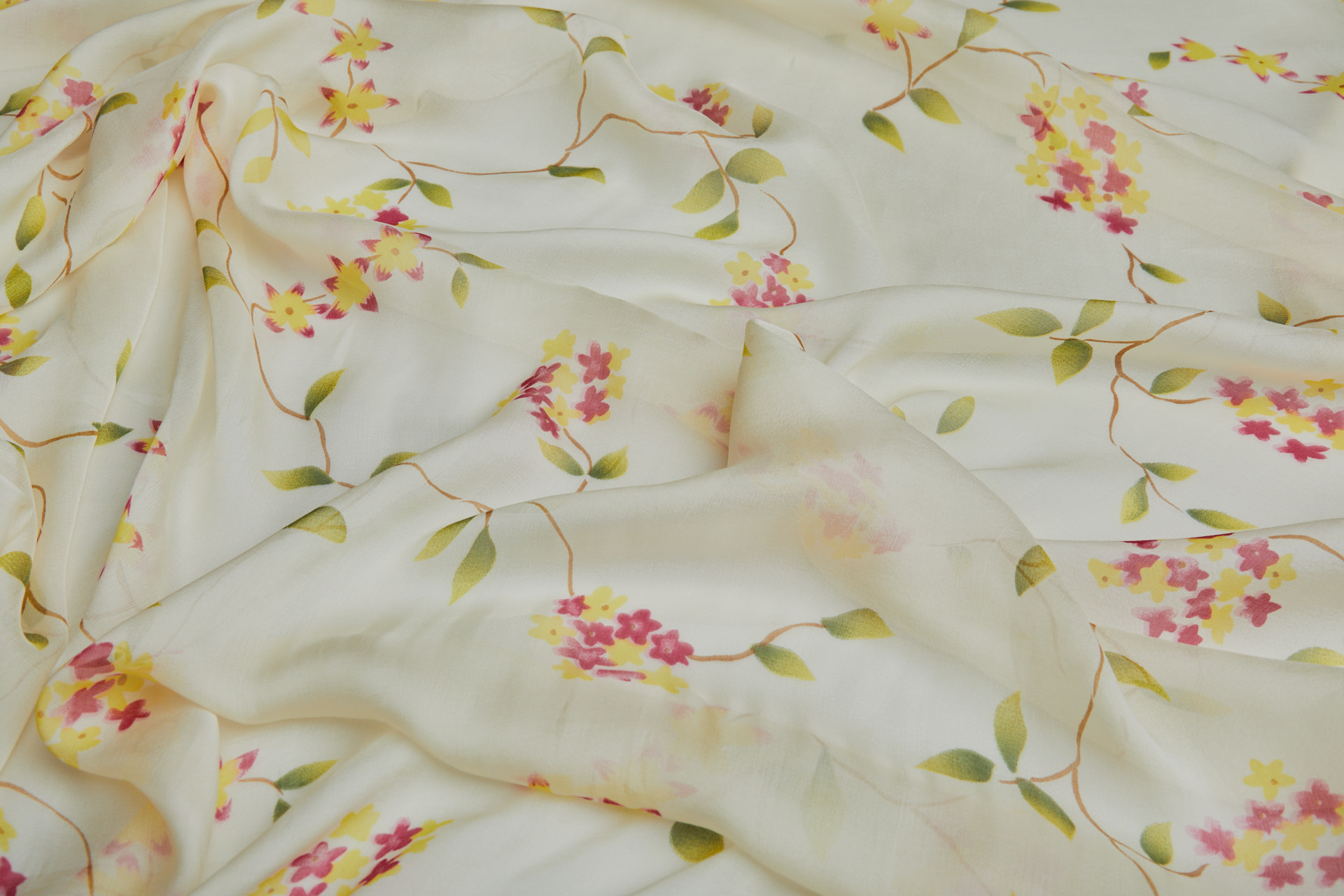 Soft Yellow Silk Chiffon with Delicate Floral Print fabric, image 5 of 9