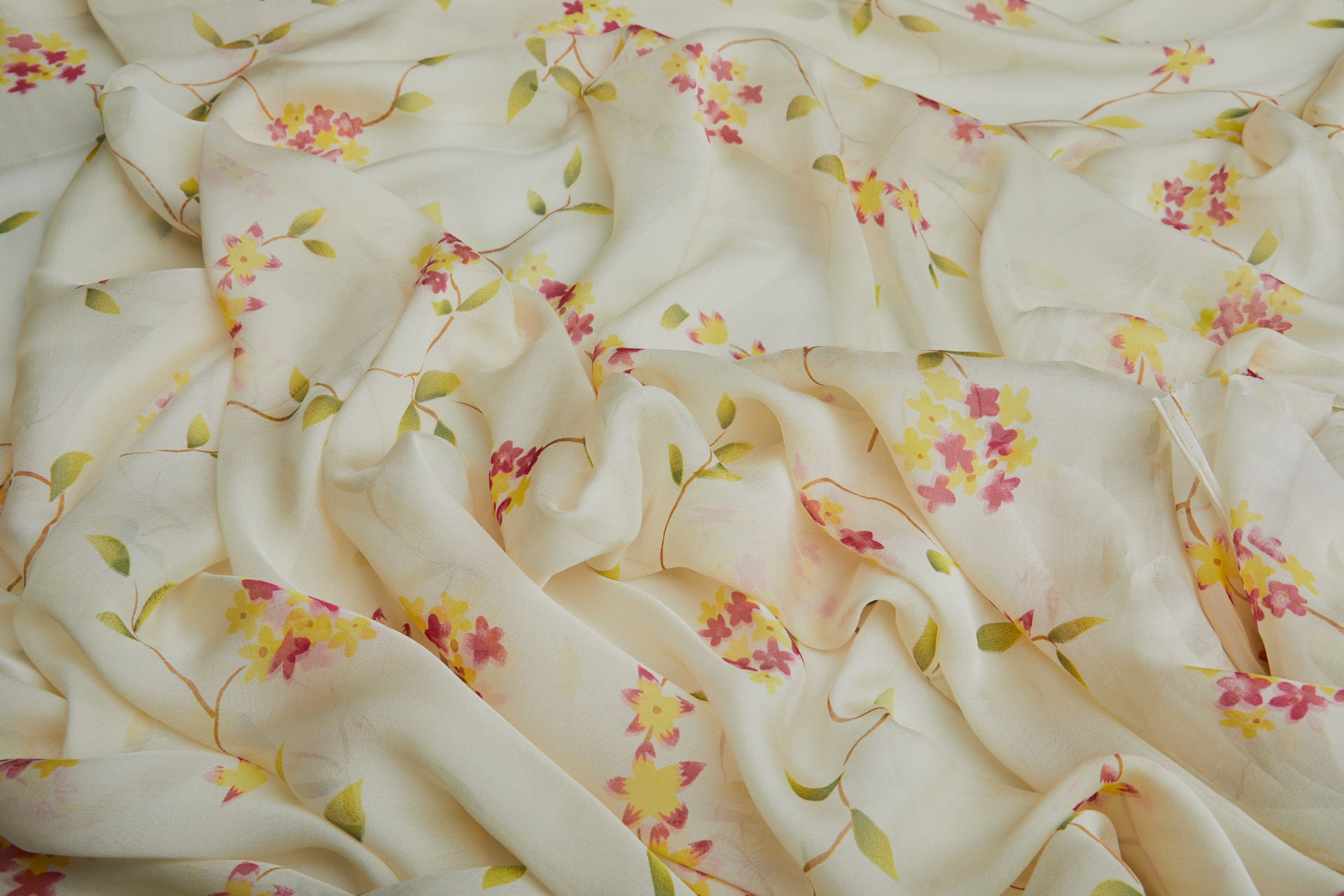Soft Yellow Silk Chiffon with Delicate Floral Print fabric, image 7 of 9