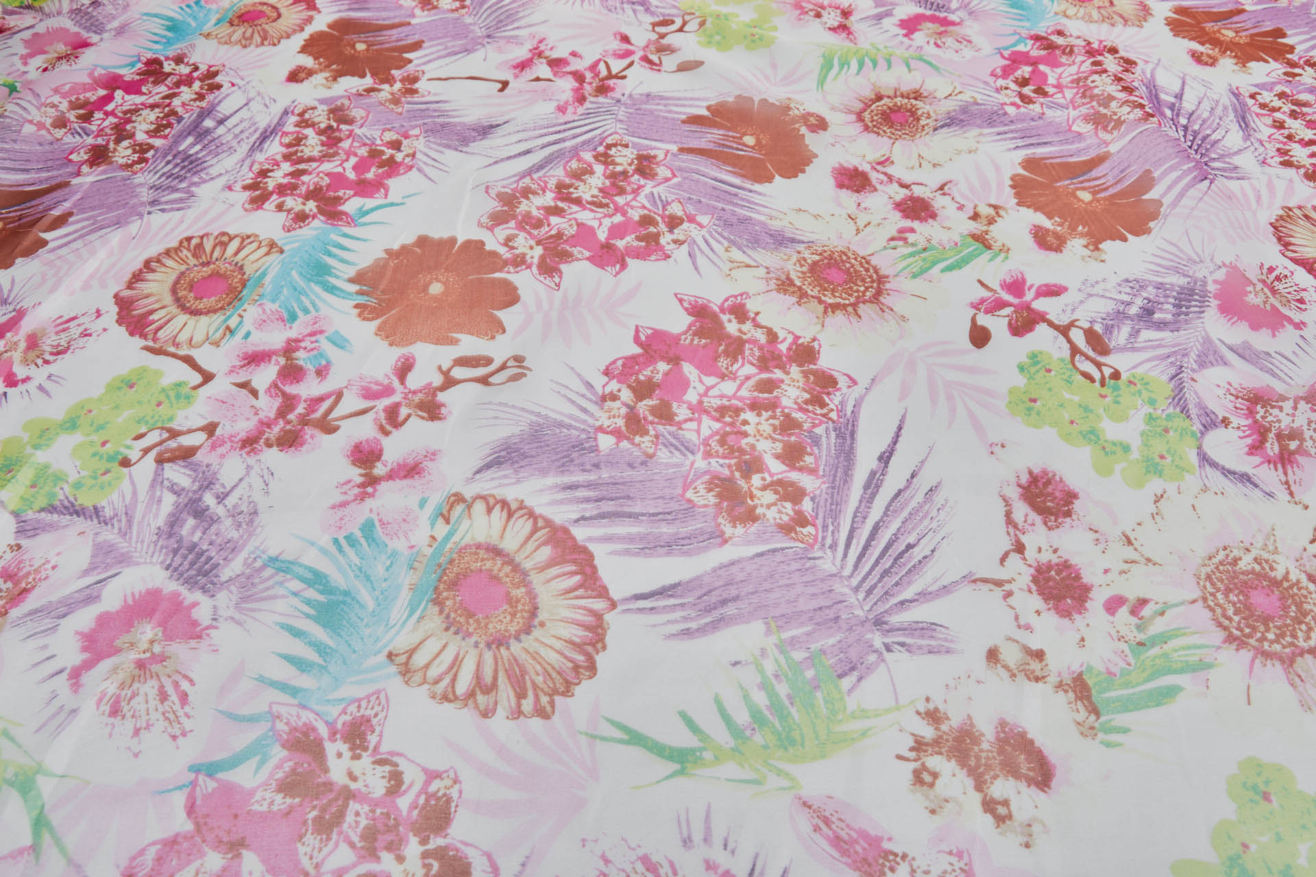 Tropical Garden Floral Print on Silk Organza - Pinks Reds Greens Purples fabric, image 7 of 7