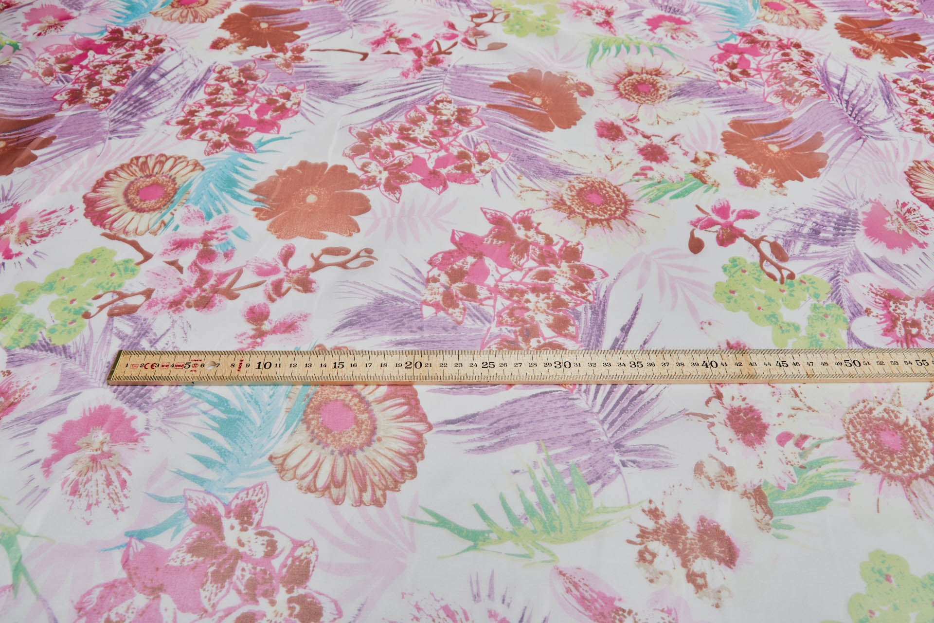 Tropical Garden Floral Print on Silk Organza - Pinks Reds Greens Purples fabric, image 2 of 7