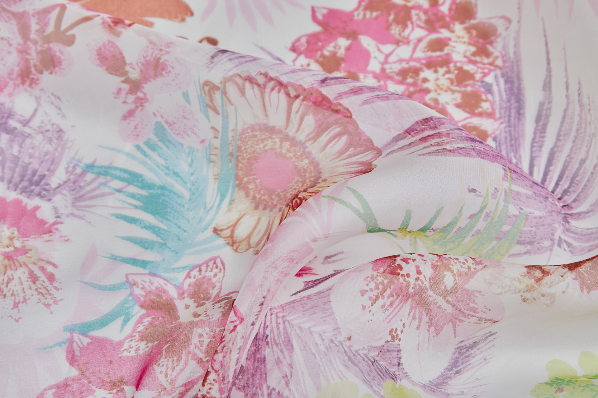 Tropical Garden Floral Print on Silk Organza - Pinks Reds Greens Purples fabric