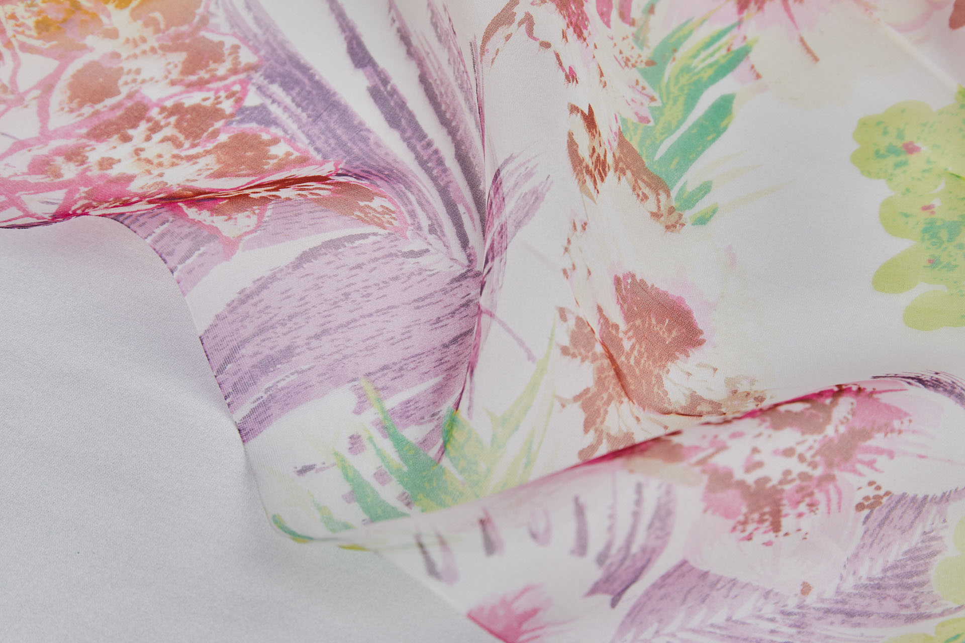 Tropical Garden Floral Print on Silk Organza - Pinks Reds Greens Purples fabric, image 5 of 7