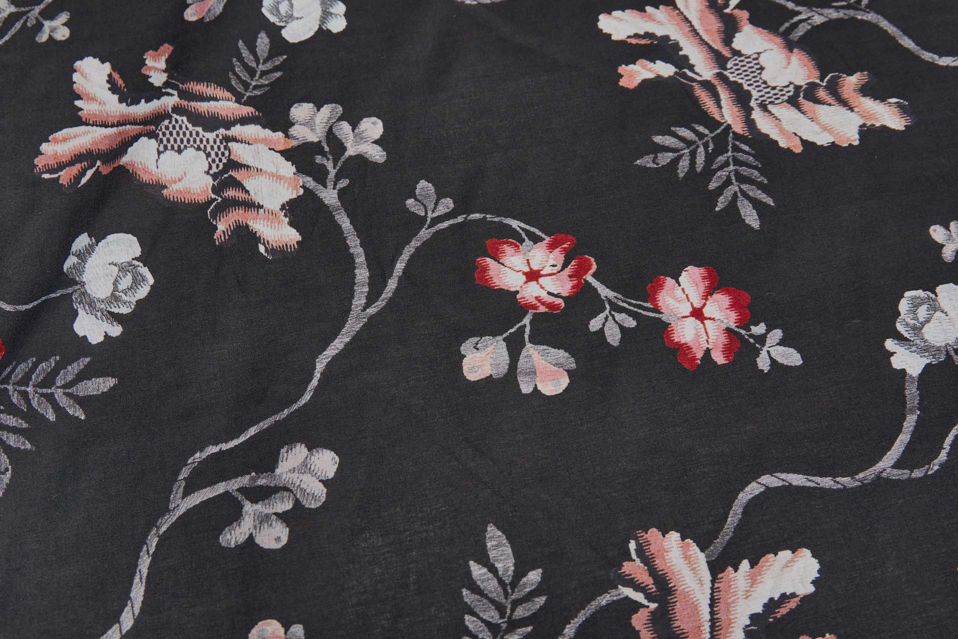 Floral Print Cotton - Black, Red, Pink, Grey and Off White fabric, image 2 of 8