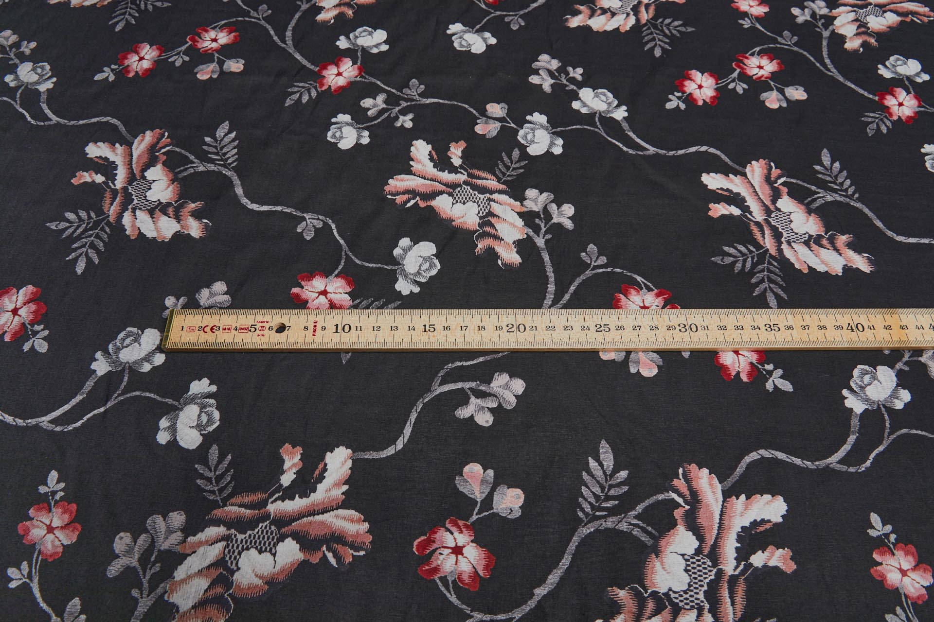 Floral Print Cotton - Black, Red, Pink, Grey and Off White fabric, image 3 of 8