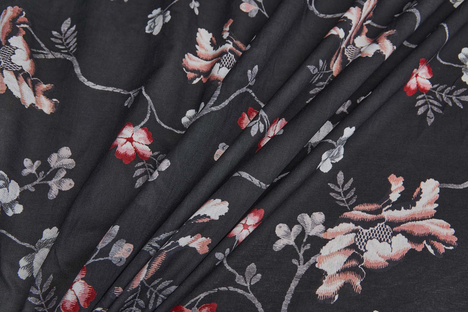 Floral Print Cotton - Black, Red, Pink, Grey and Off White fabric, image 5 of 8
