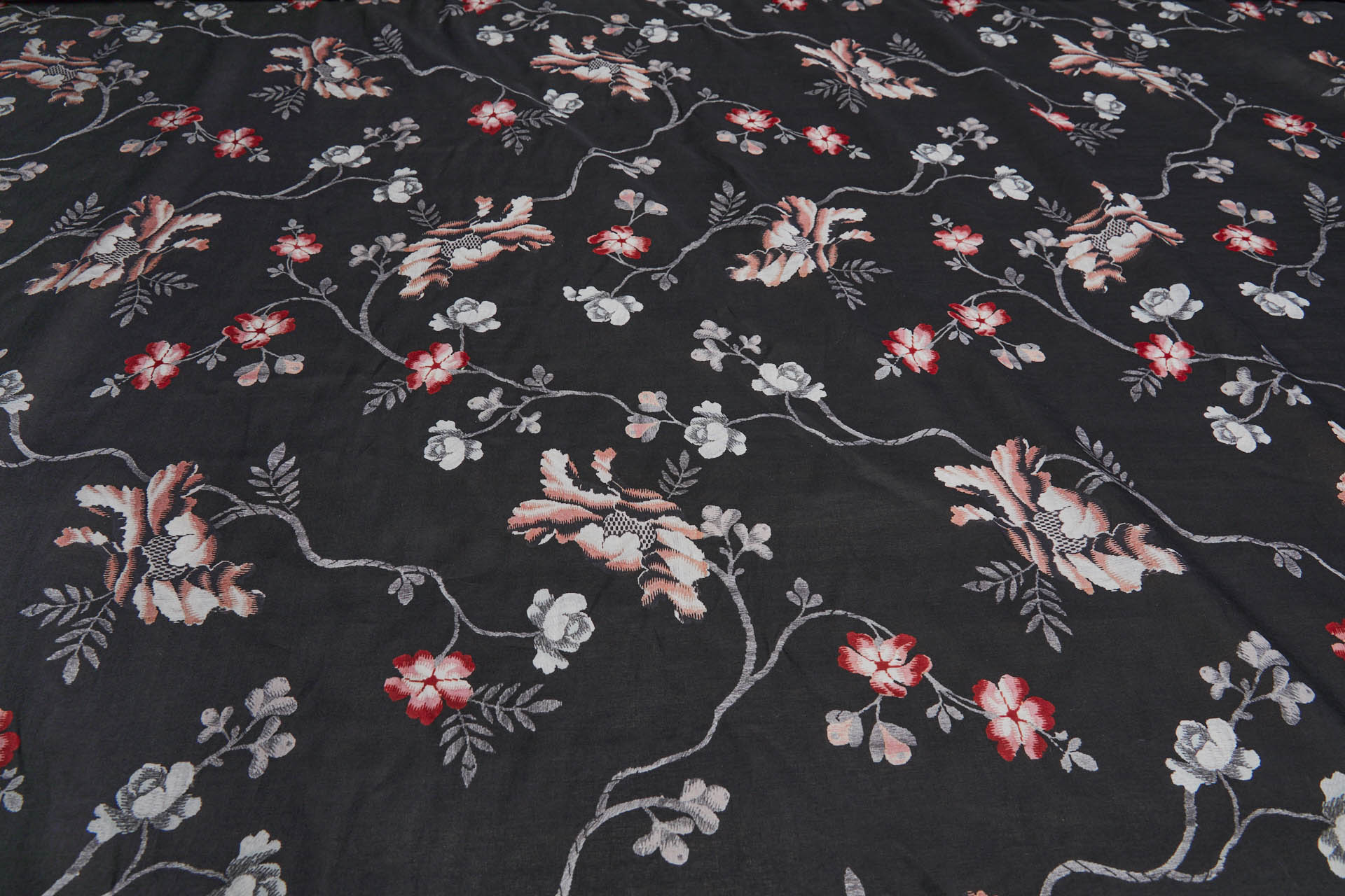 Floral Print Cotton - Black, Red, Pink, Grey and Off White fabric, image 6 of 8