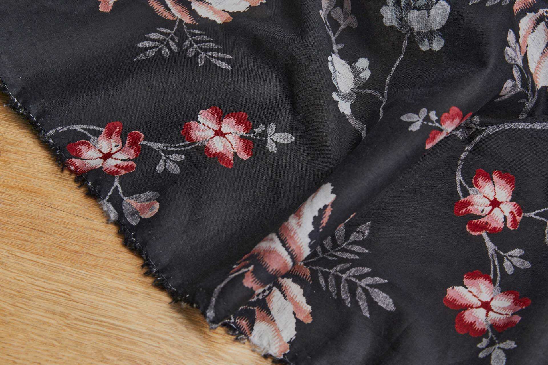 Floral Print Cotton - Black, Red, Pink, Grey and Off White fabric, image 7 of 8