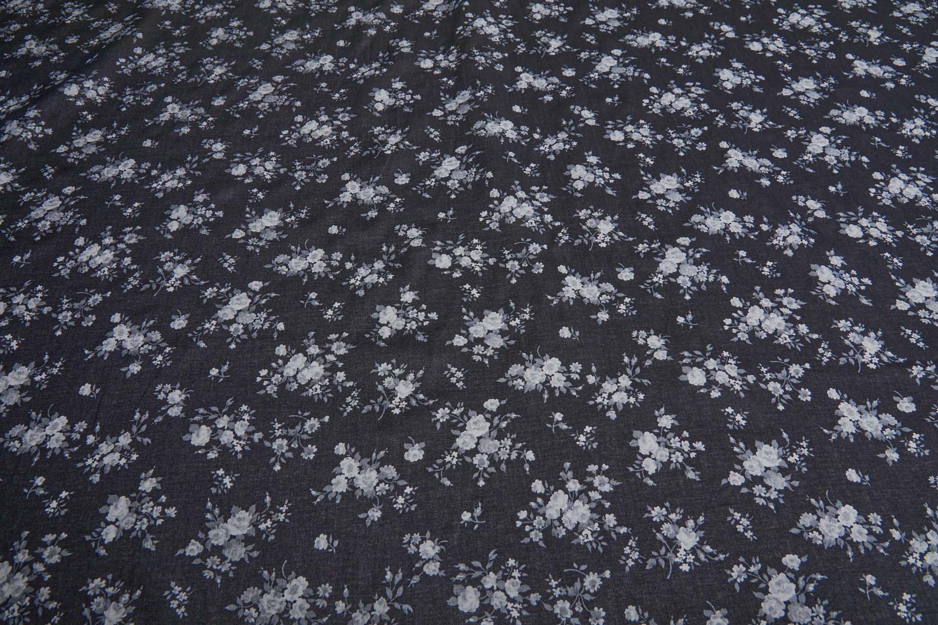 Floral Print Cotton - Off White and Grey on Black fabric, image 7 of 7